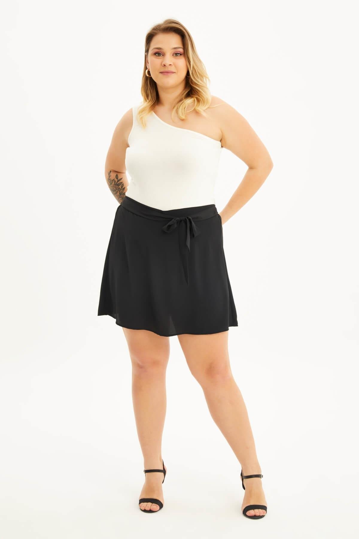 Beli Lastikli Kuşaklı Şort Etek