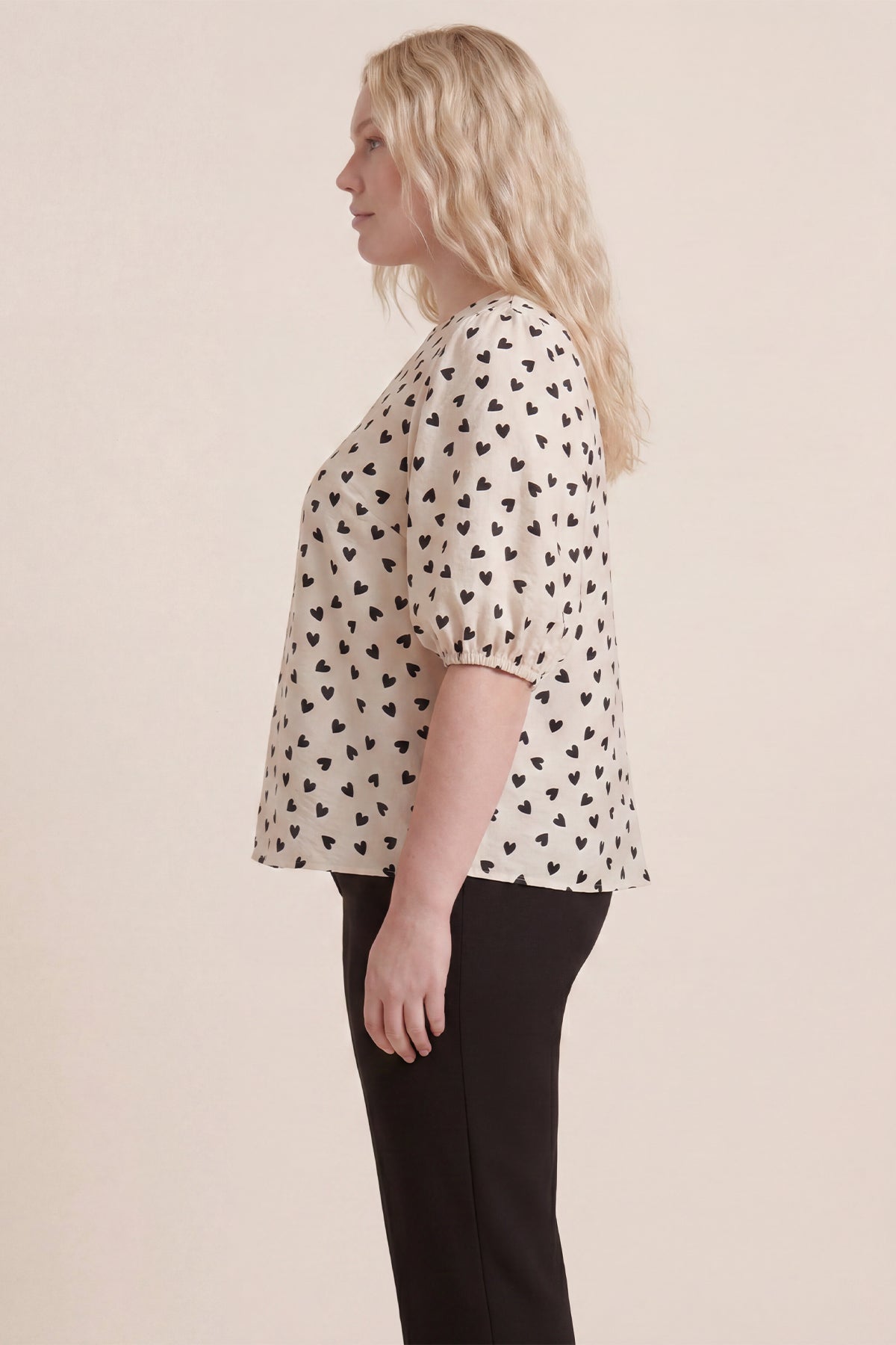 Bisiklet Yaka Desenli Balon Kol Bluz