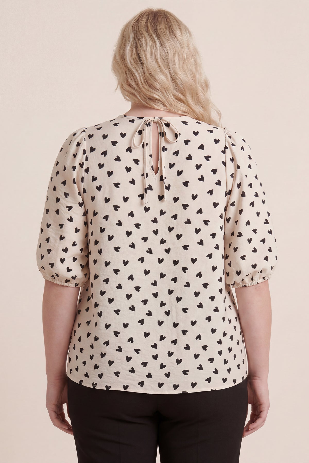 Bisiklet Yaka Desenli Balon Kol Bluz