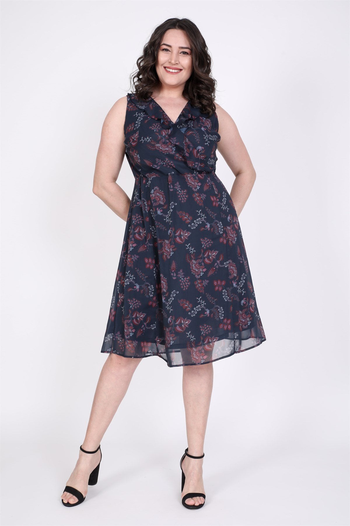 Çapraz Biyeli Astarlı Şifon Elbise