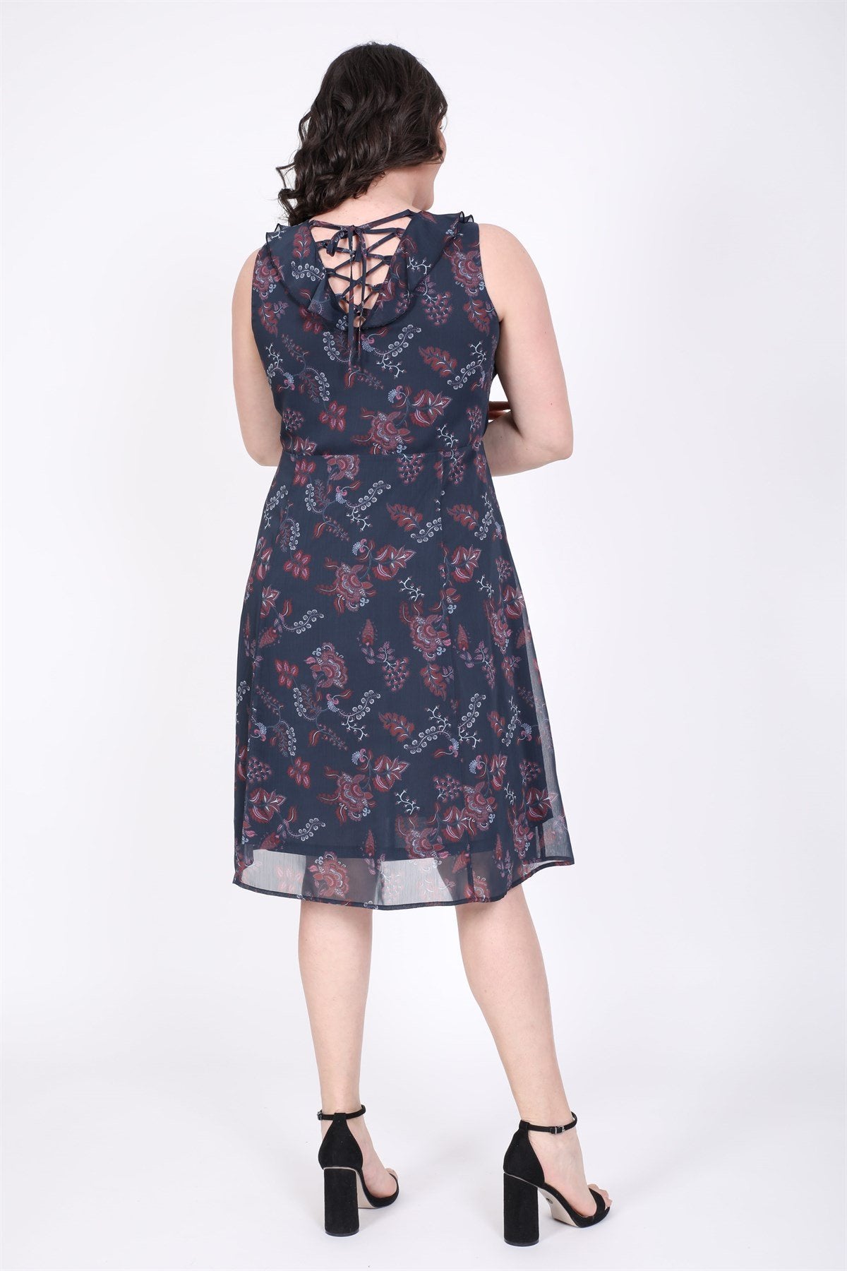 Çapraz Biyeli Astarlı Şifon Elbise