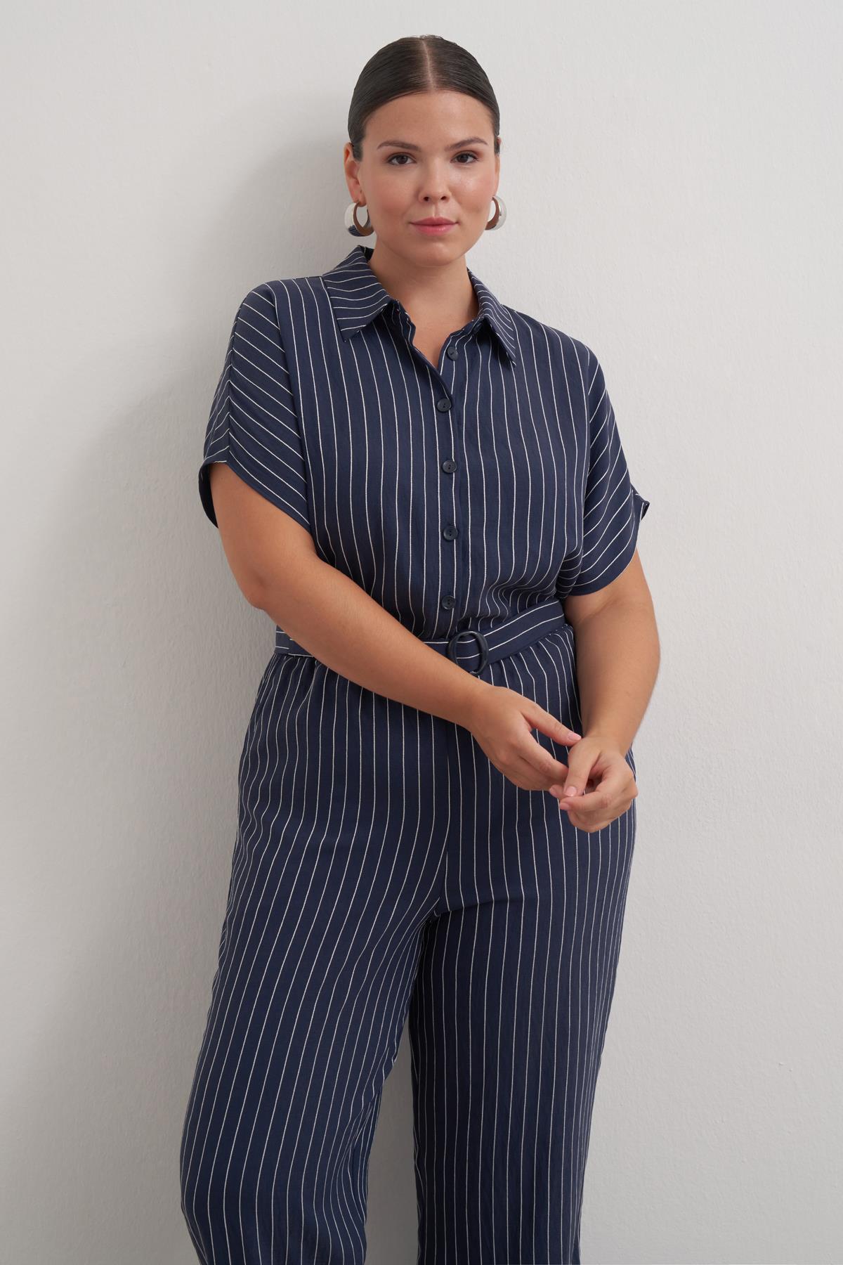 Cep Detaylı Kemerli Tulum