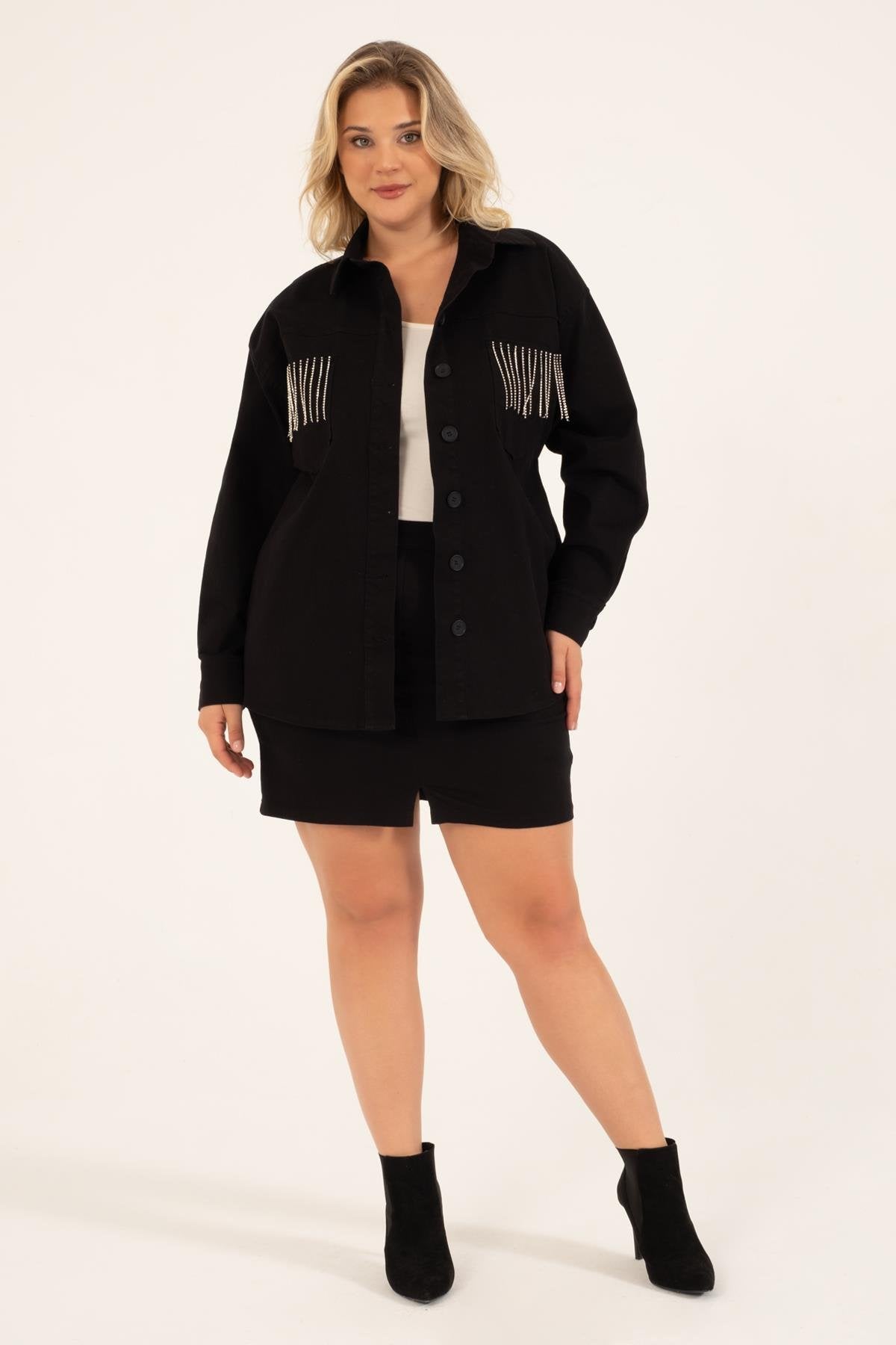 Cep Detaylı Zincirli İnce Ceket