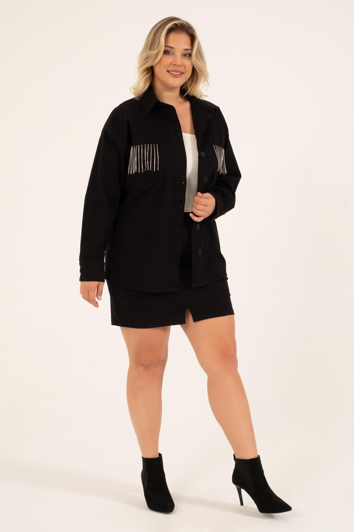 Cep Detaylı Zincirli İnce Ceket