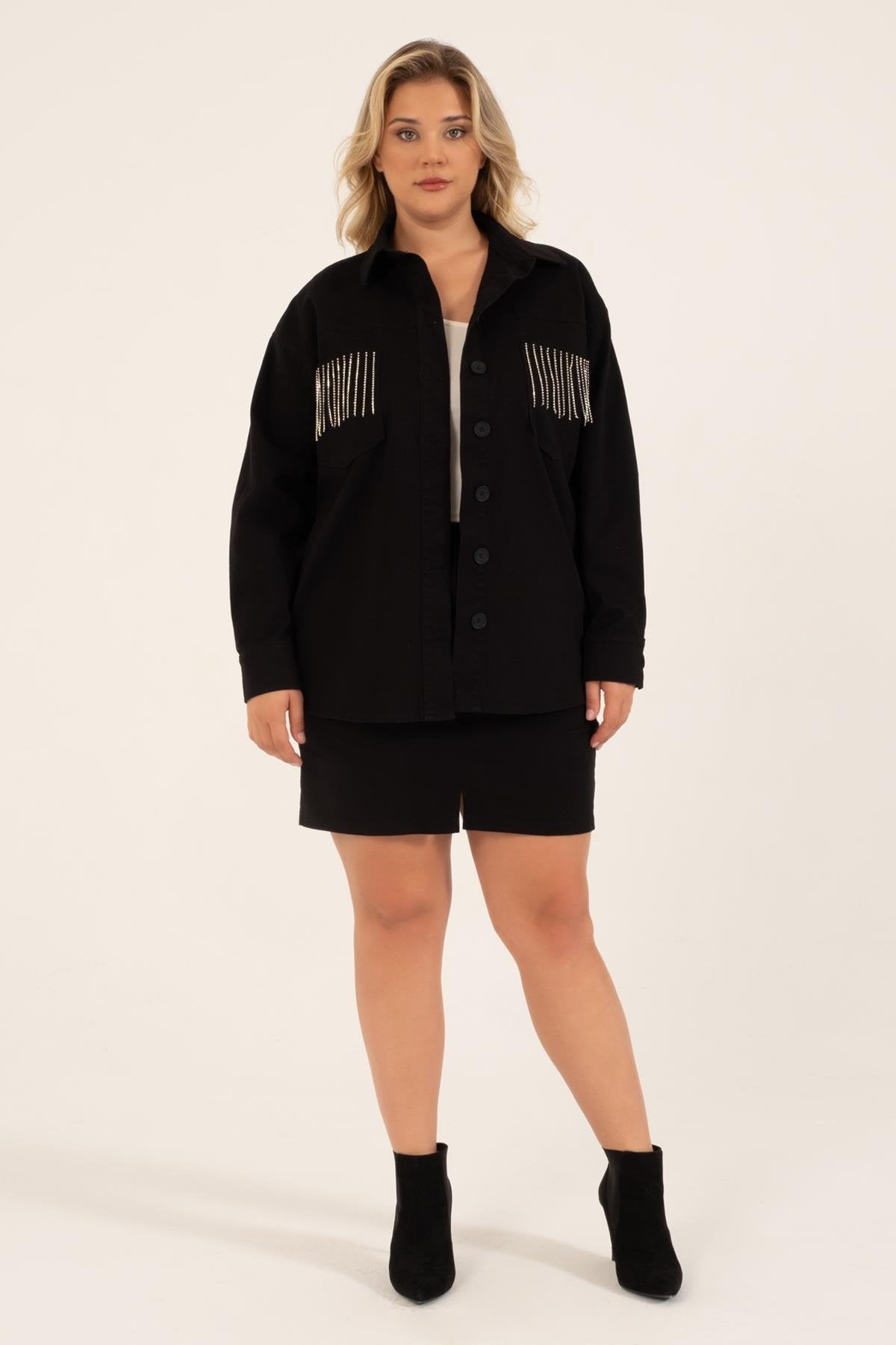 Cep Detaylı Zincirli İnce Ceket