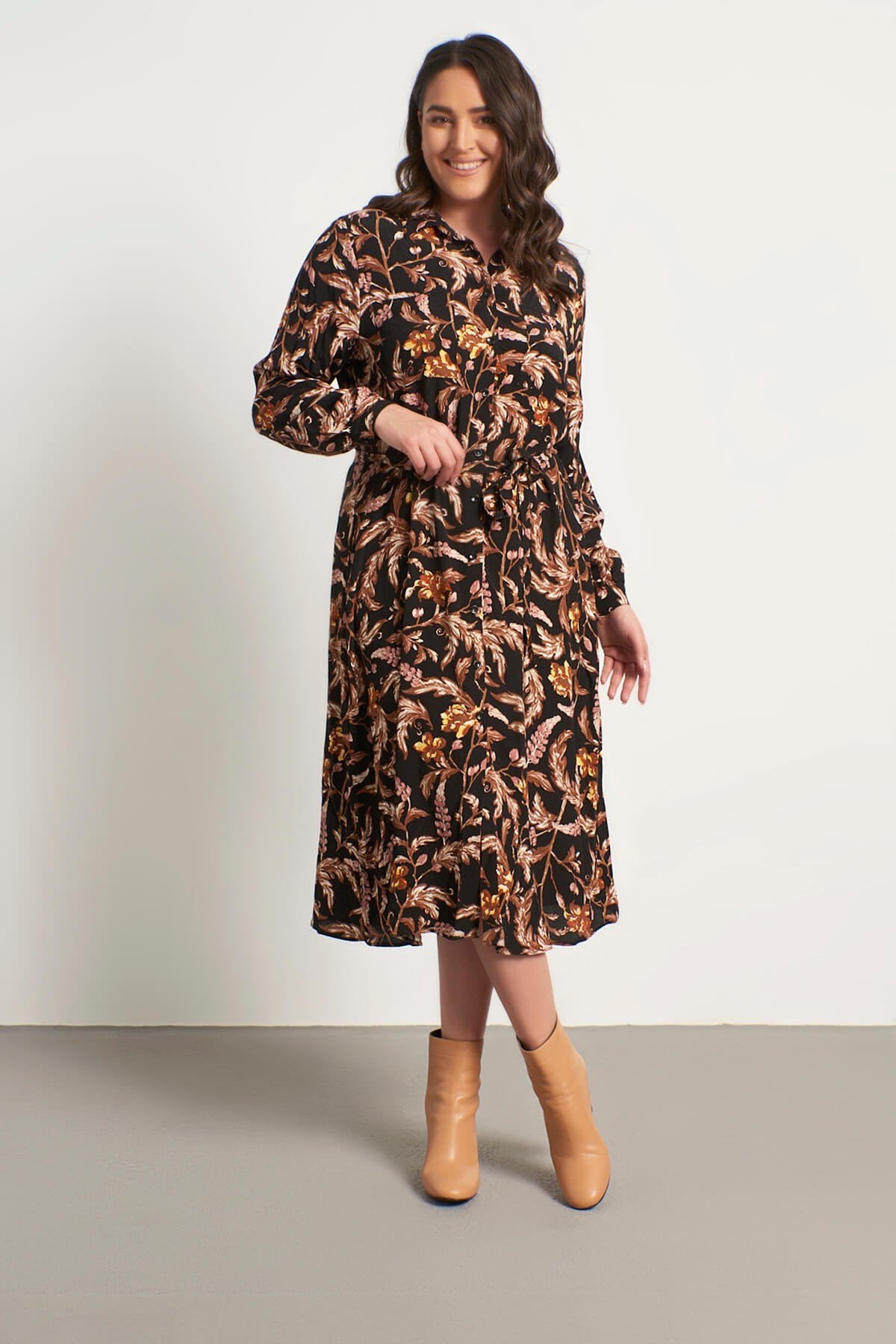 Cepli Kuşaklı Gömlek Elbise