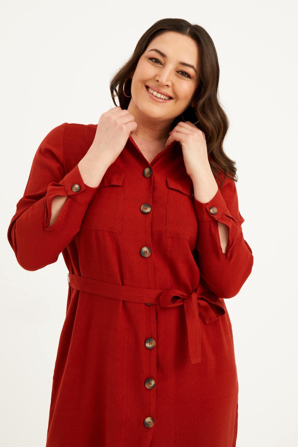 Cepli Kuşaklı Jakarlı Elbise