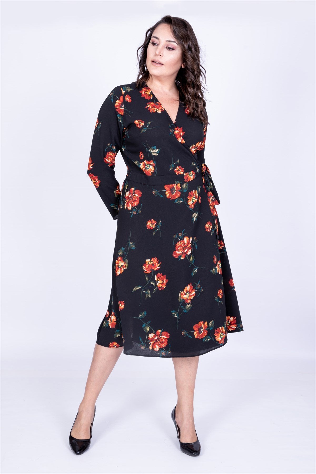 Çiçek Desenli Anvelop Elbise