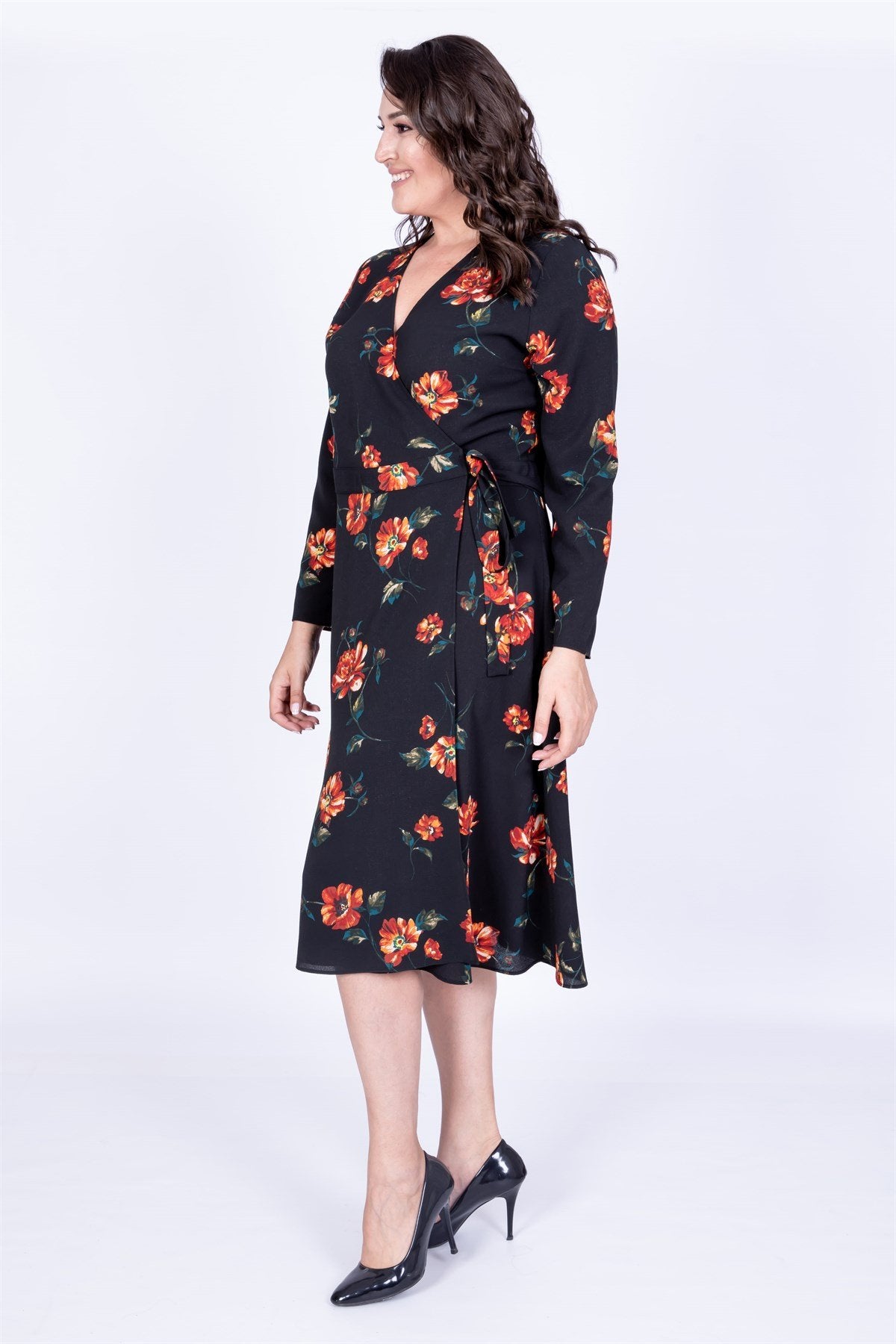 Çiçek Desenli Anvelop Elbise