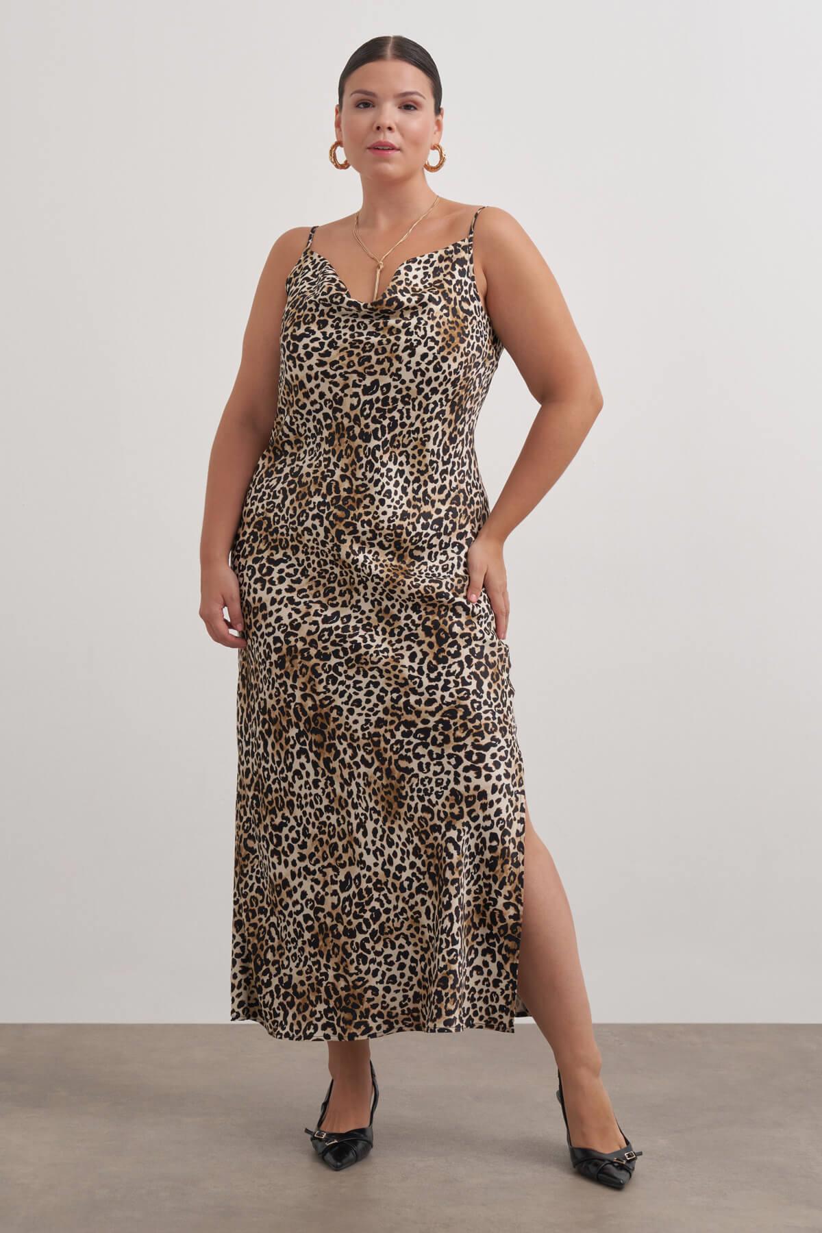 Degaje Yaka Leopar Elbise