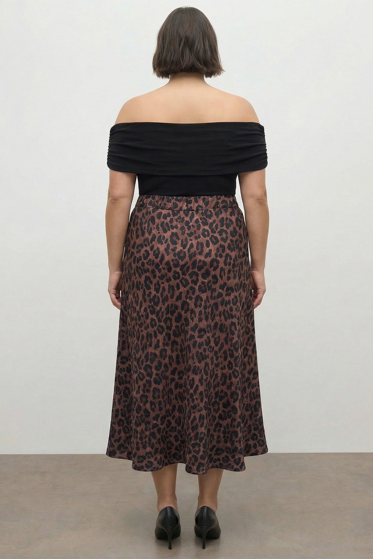 Desenli Saten Midi Etek