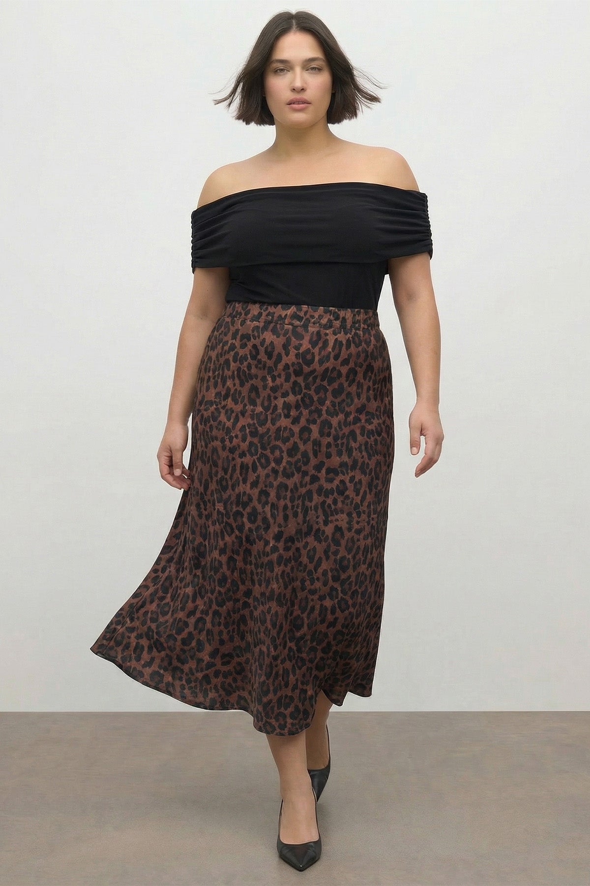 Desenli Saten Midi Etek