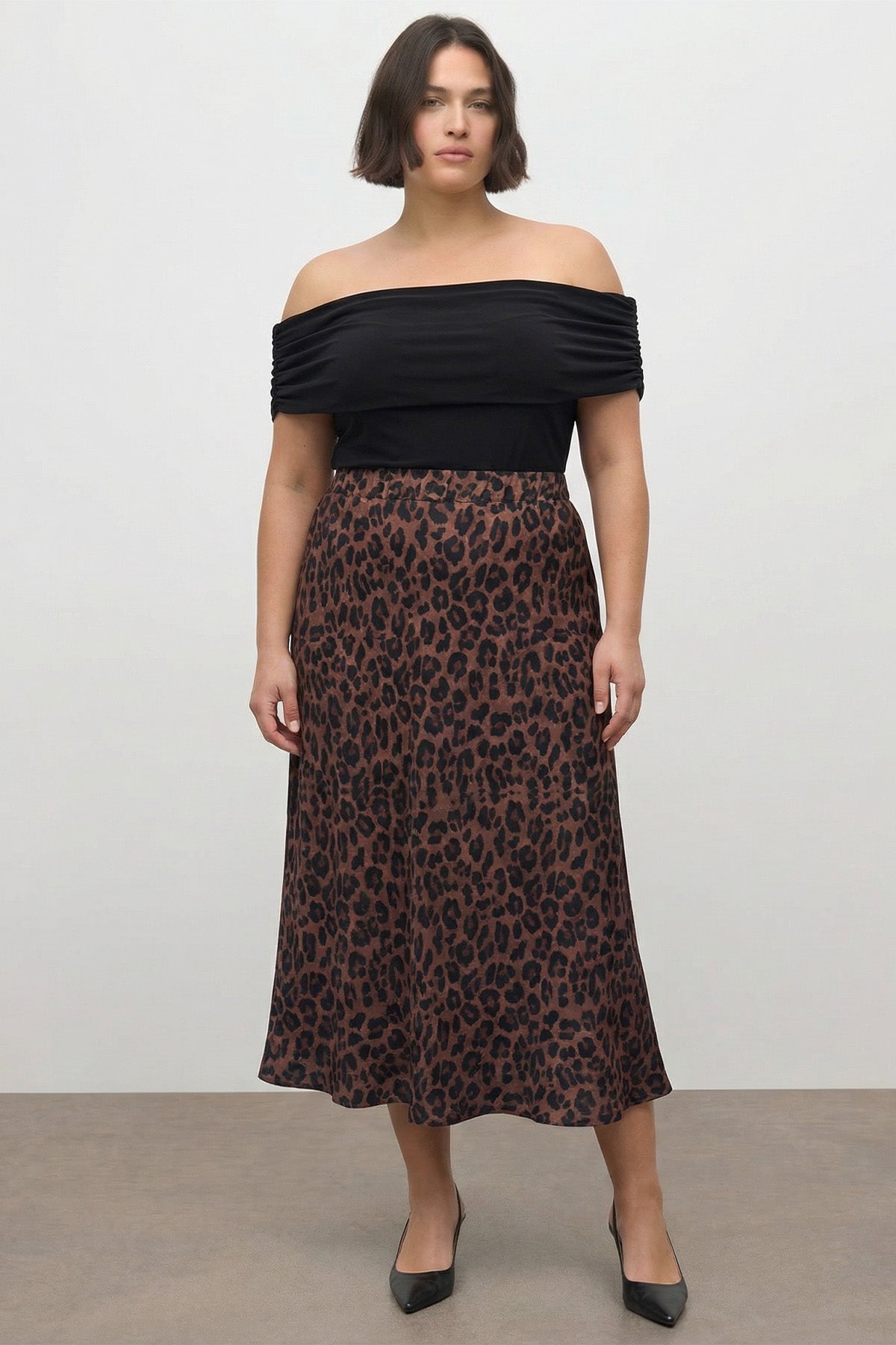 Desenli Saten Midi Etek