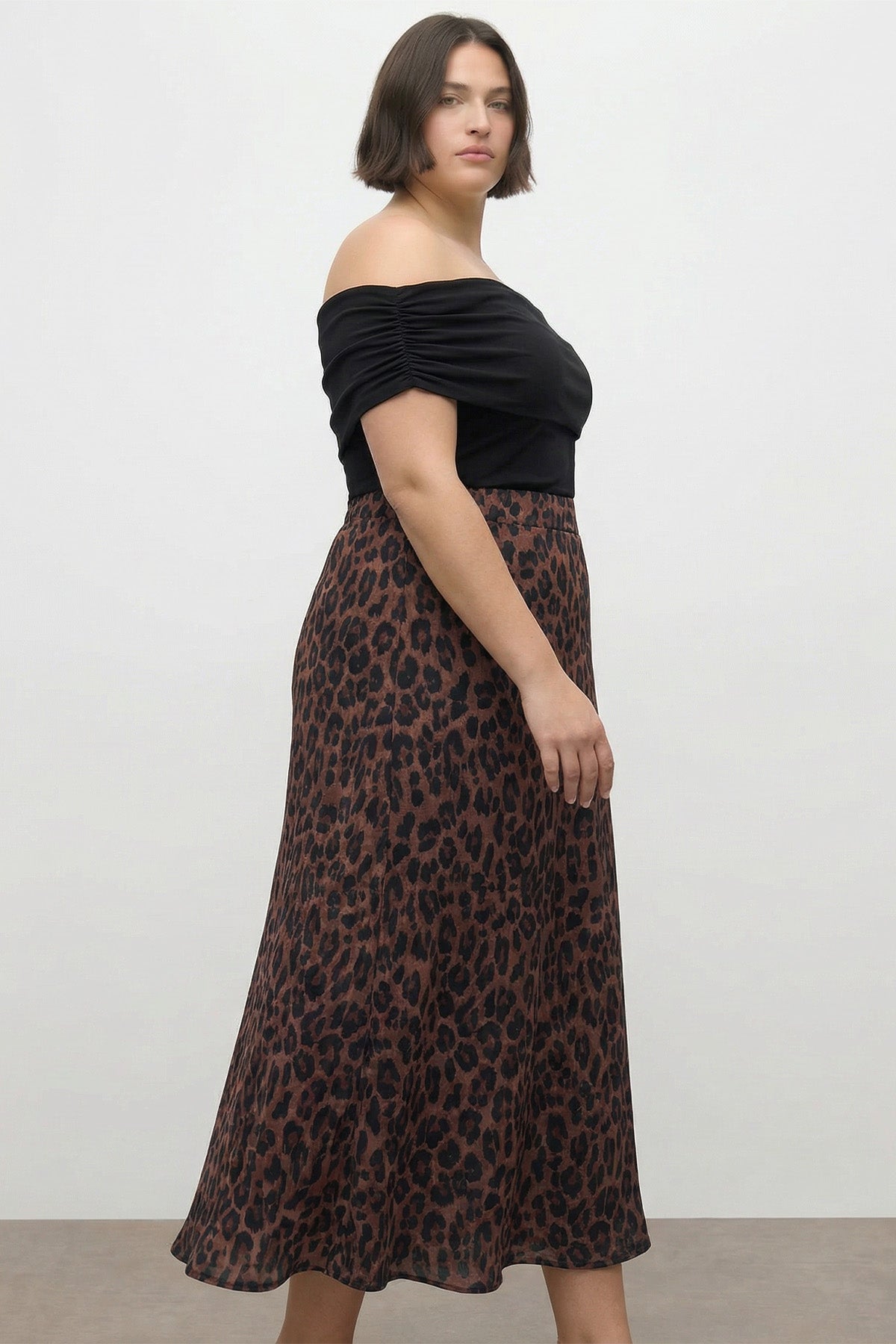 Desenli Saten Midi Etek