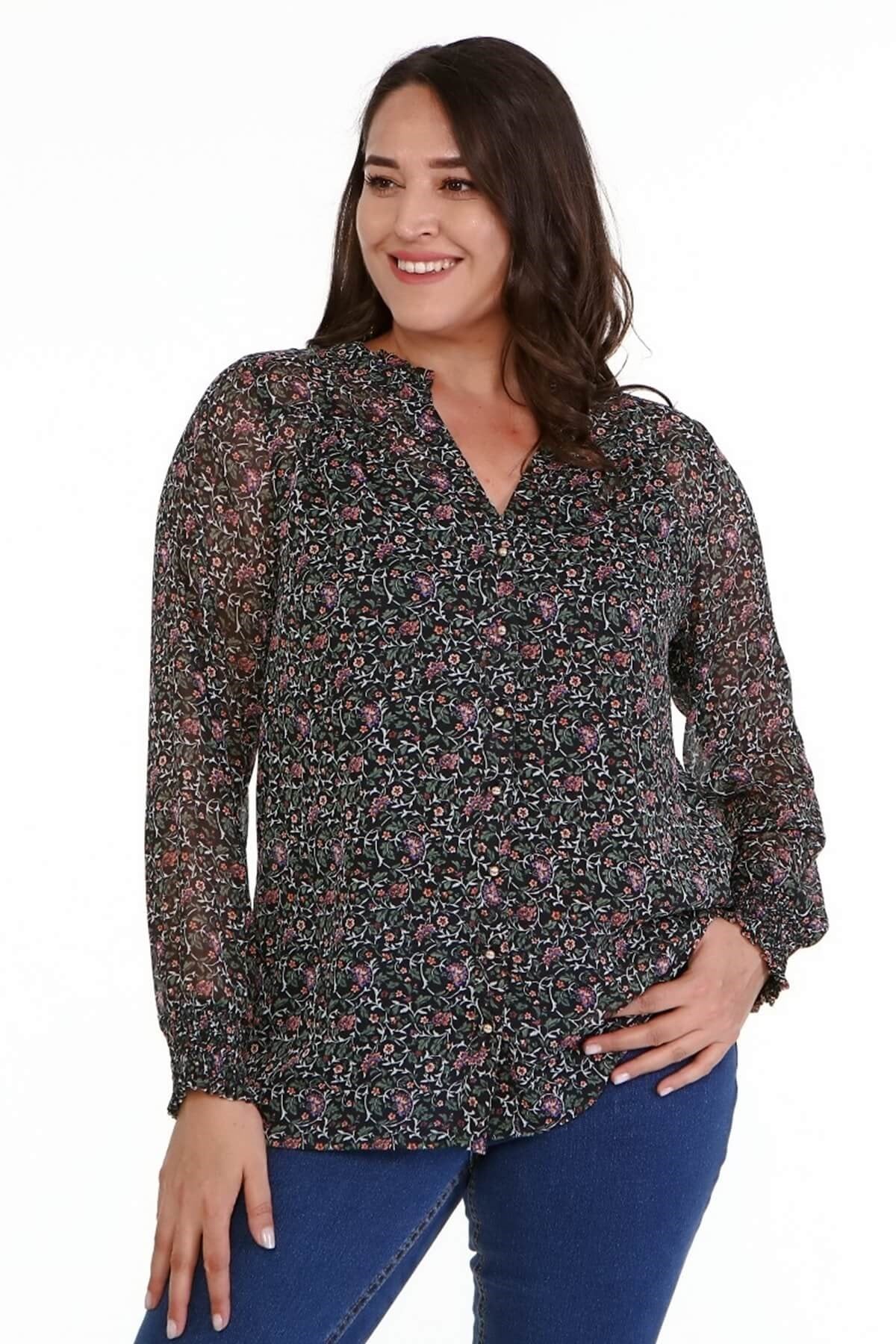 Desenli Şifon Gömlek