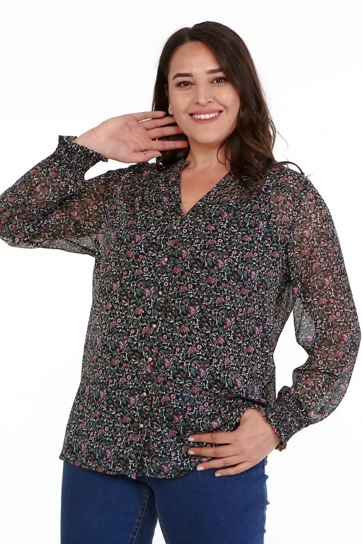 Desenli Şifon Gömlek