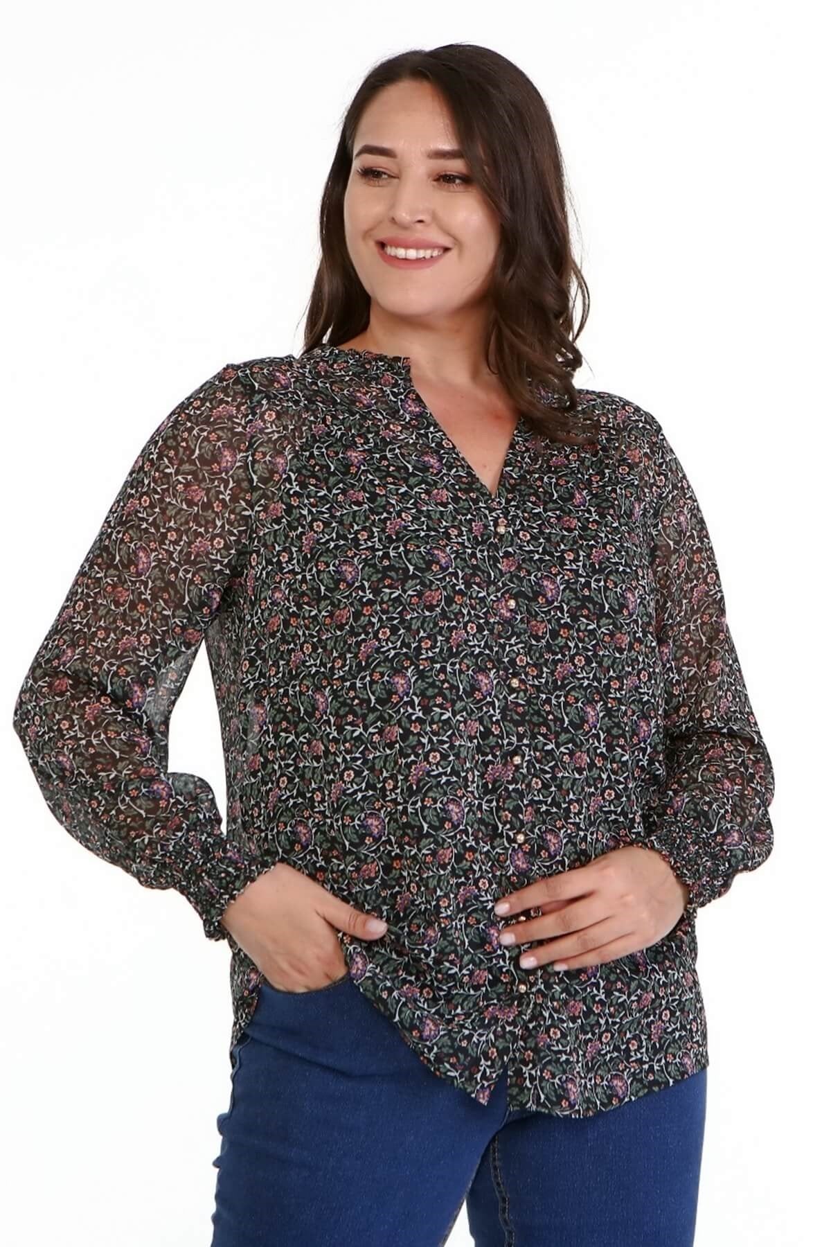 Desenli Şifon Gömlek