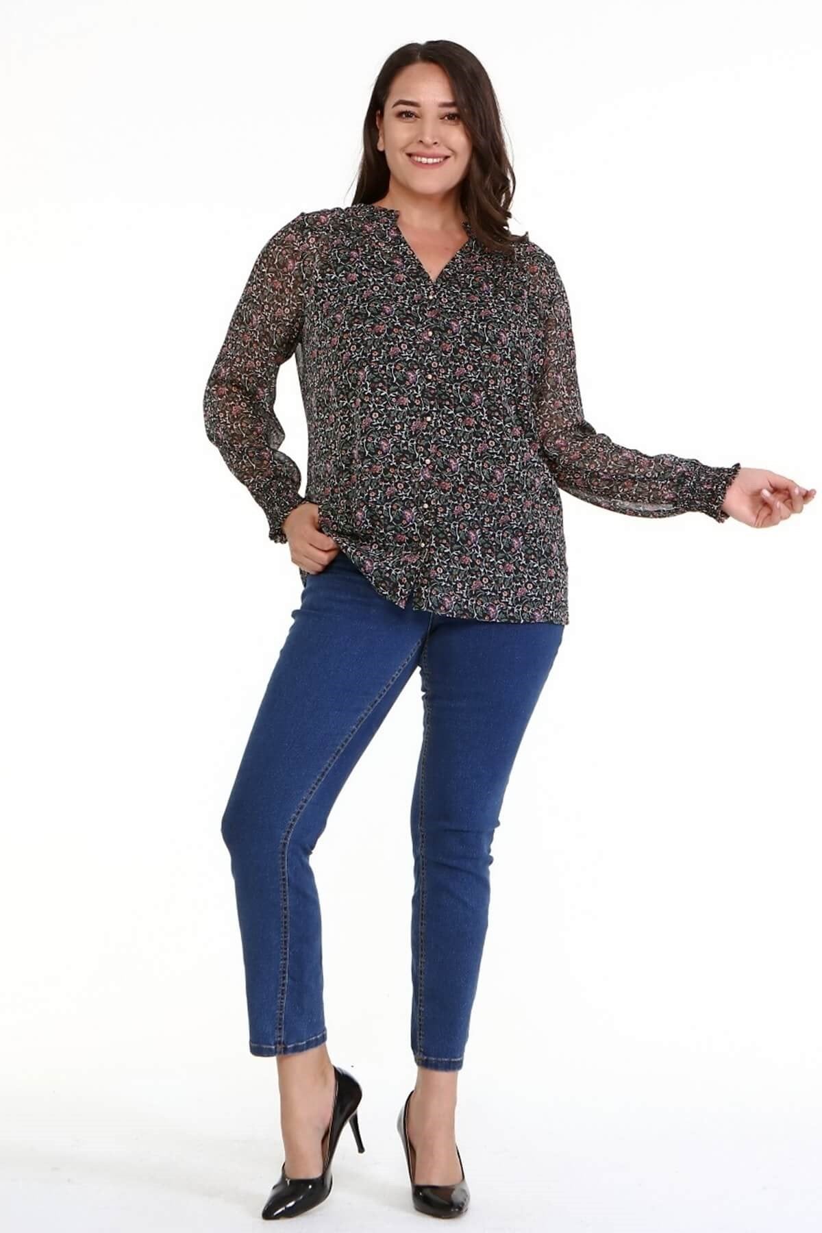 Desenli Şifon Gömlek