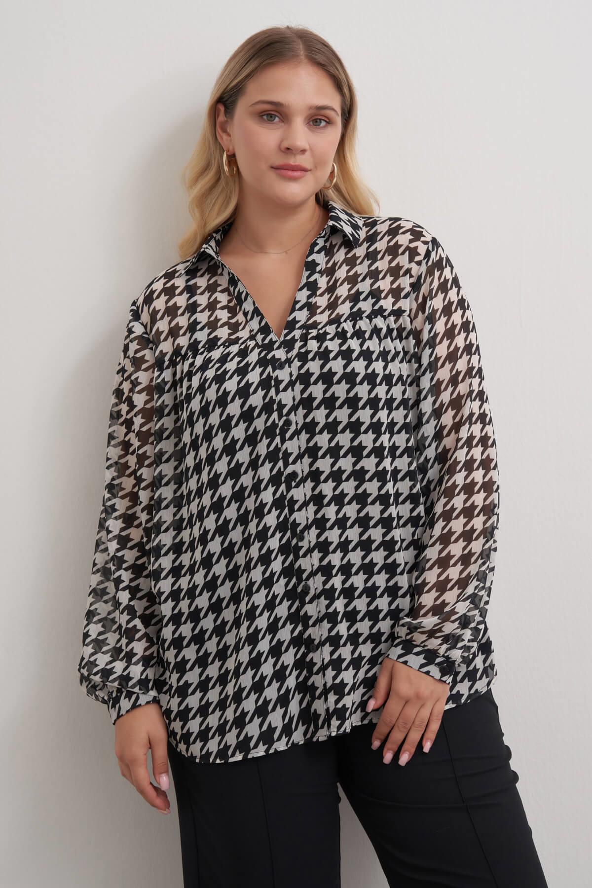 Desenli Şifon Gömlek