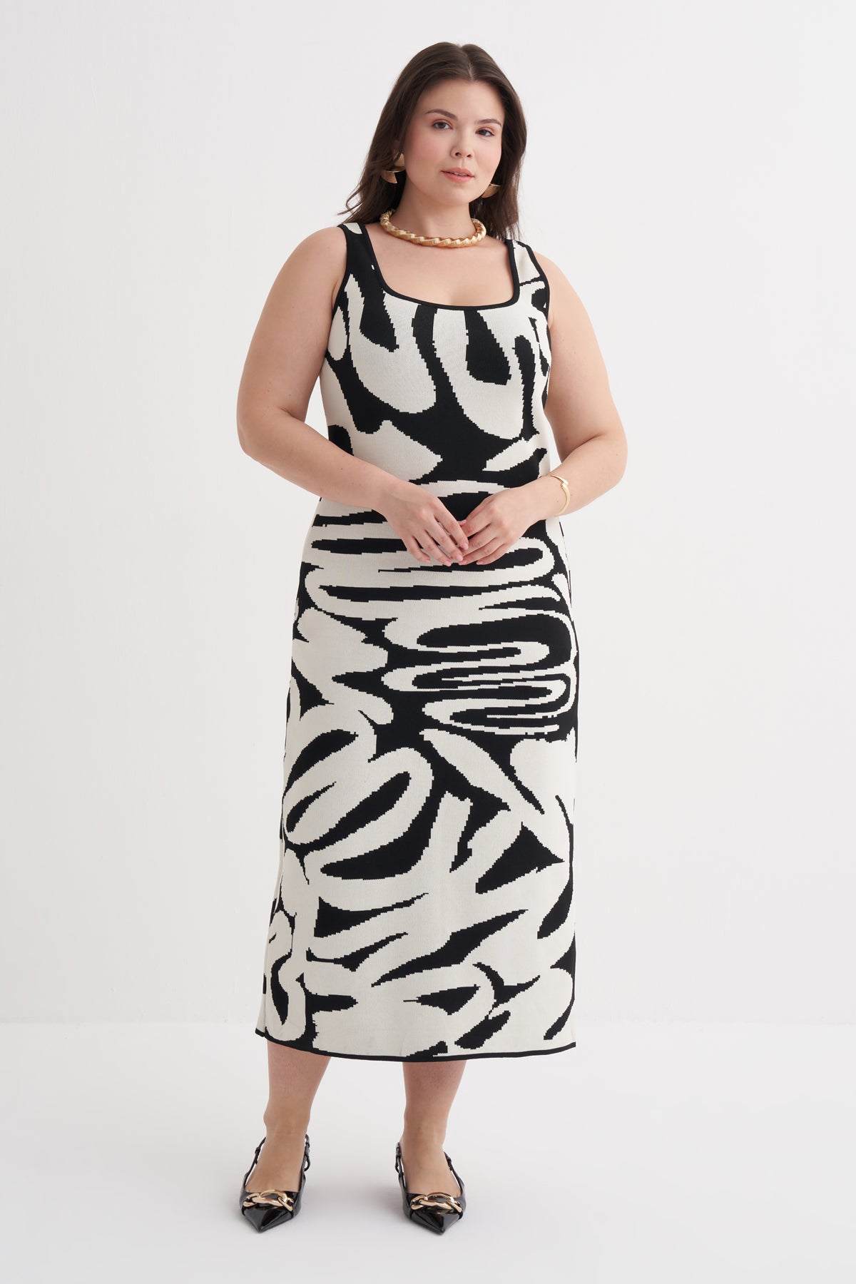 Desenli Triko Elbise