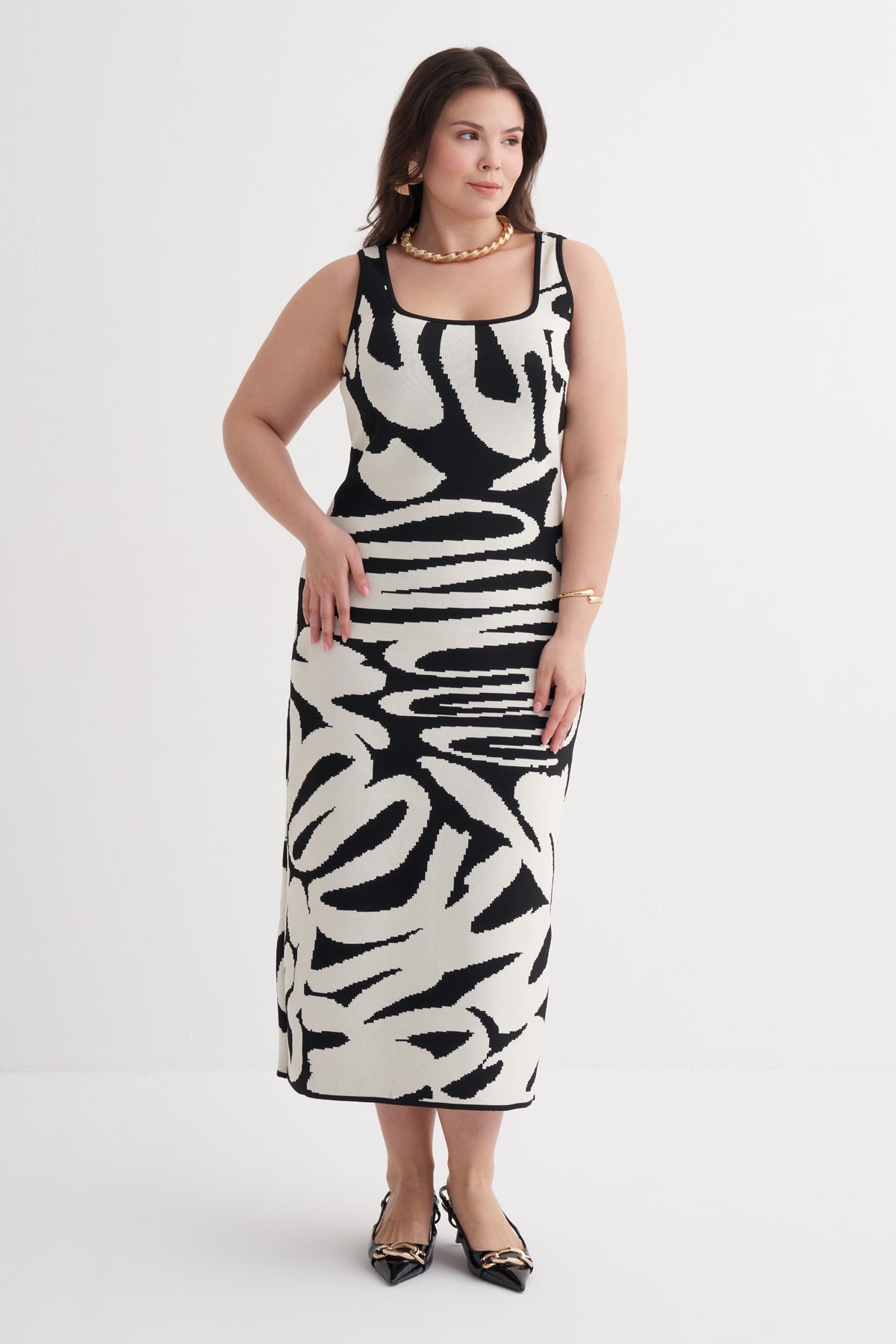 Desenli Triko Elbise