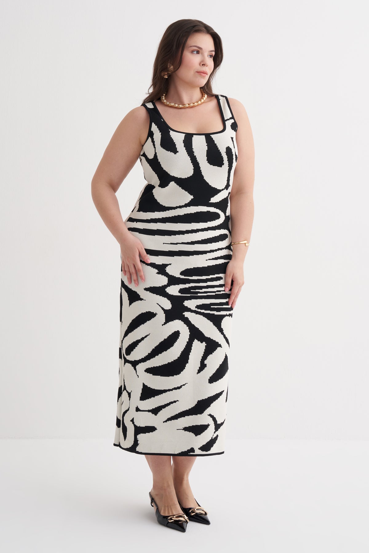 Desenli Triko Elbise