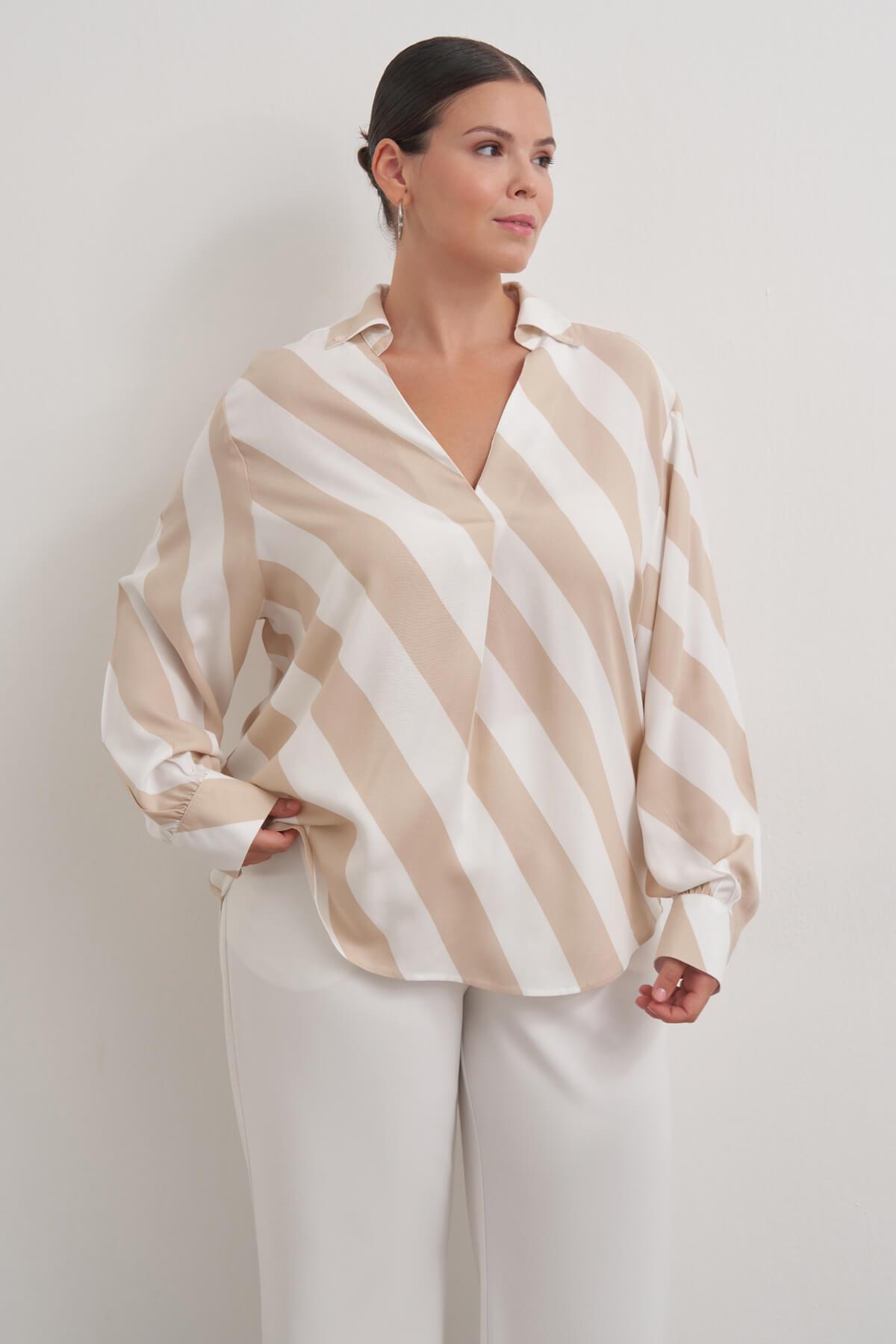 Dökümlü Çizgili Bluz