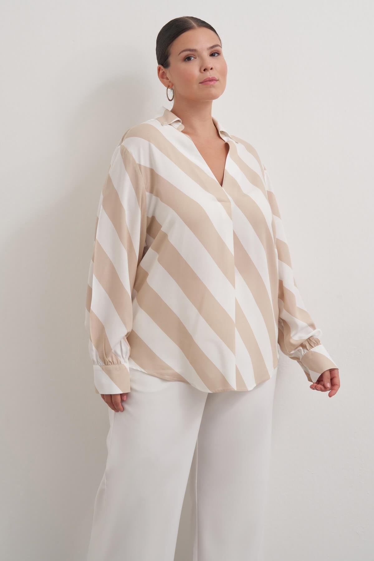 Dökümlü Çizgili Bluz