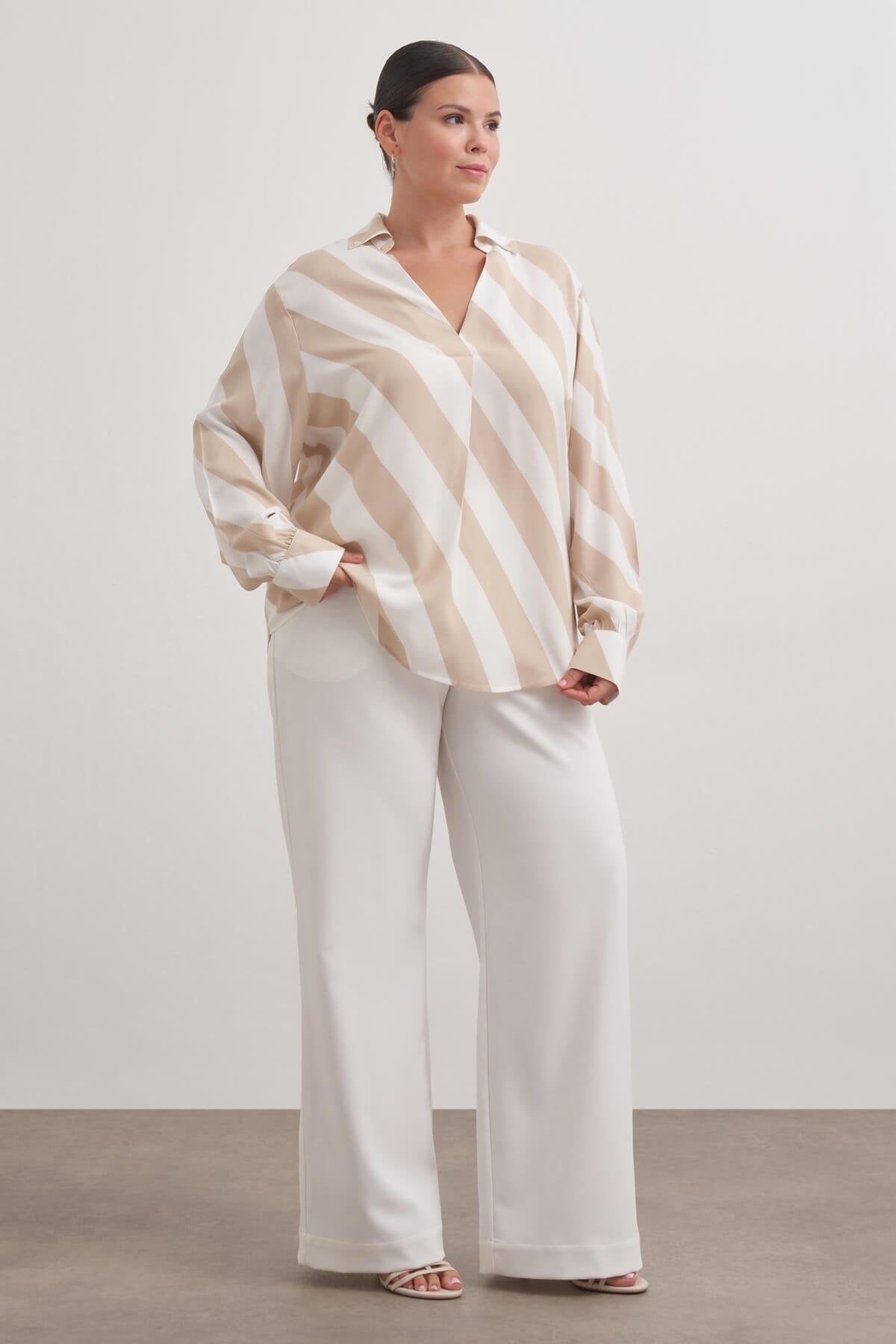 Dökümlü Çizgili Bluz