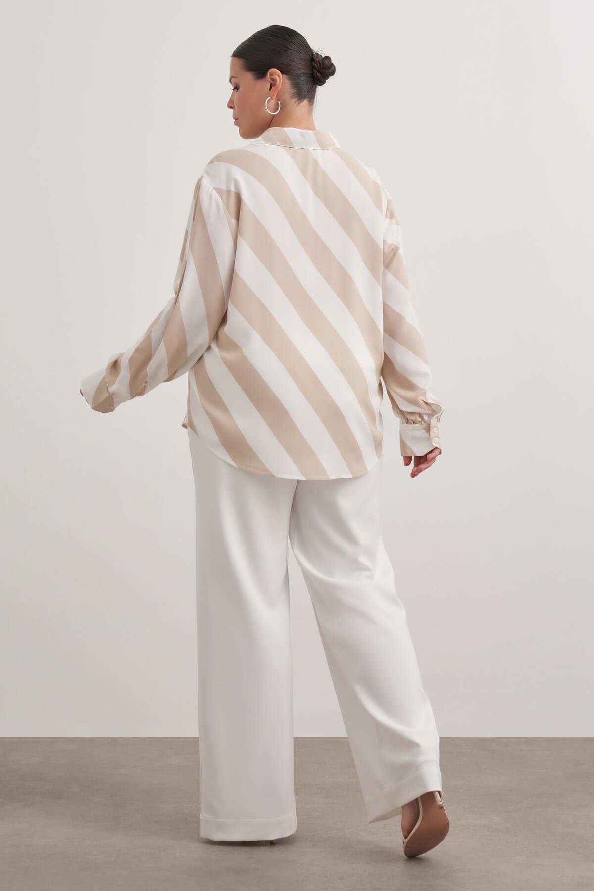 Dökümlü Çizgili Bluz