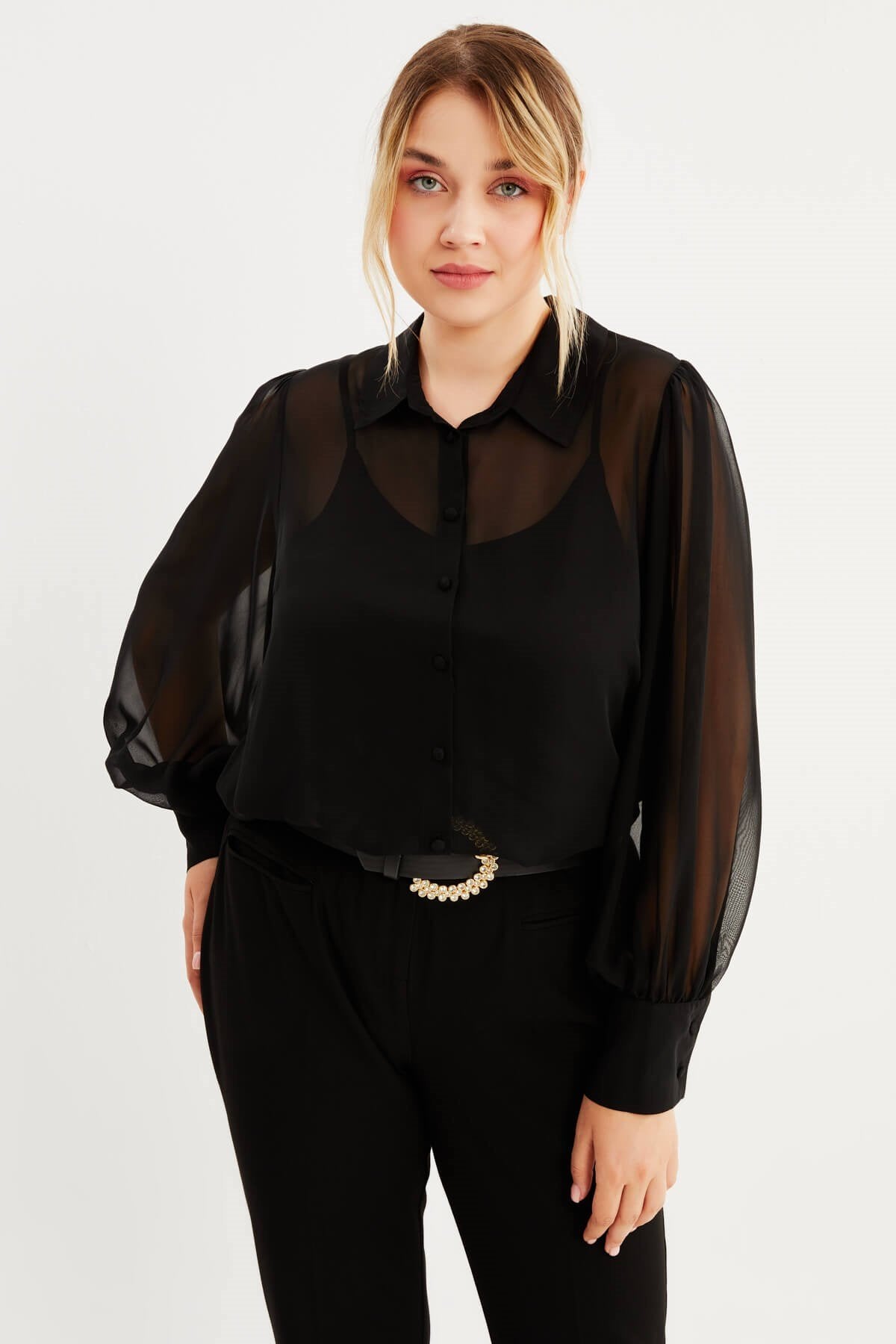 Dökümlü Şifon Gömlek