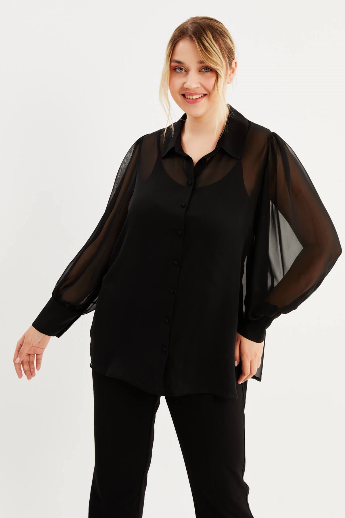 Dökümlü Şifon Gömlek