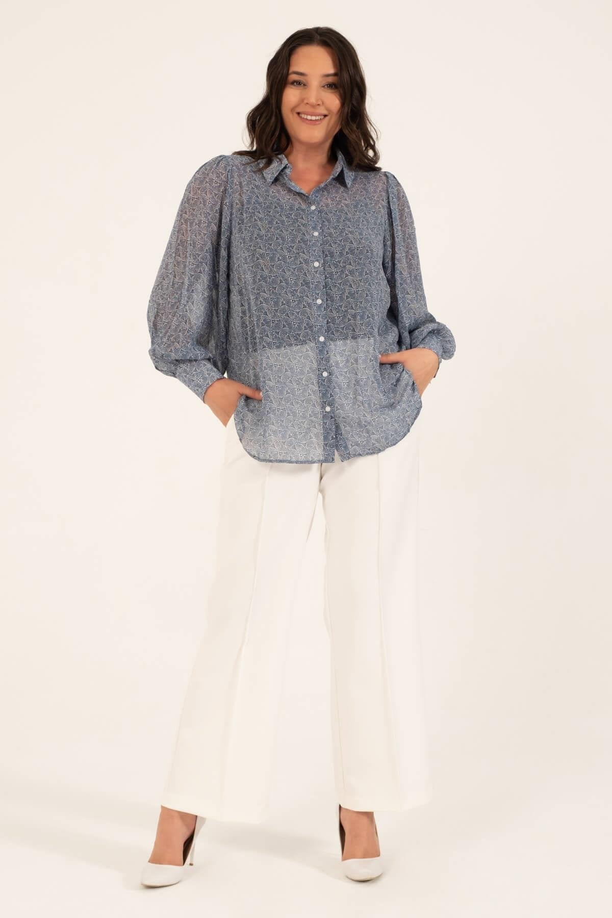 Dökümlü Şifon Gömlek