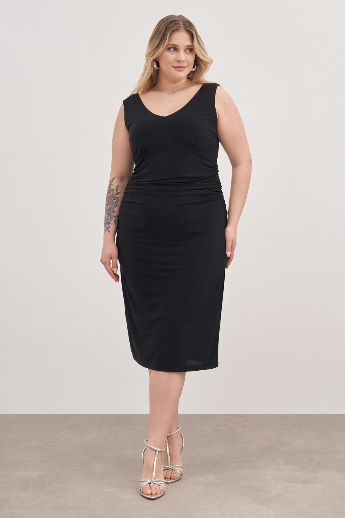 Drape Detaylı Midi Elbise