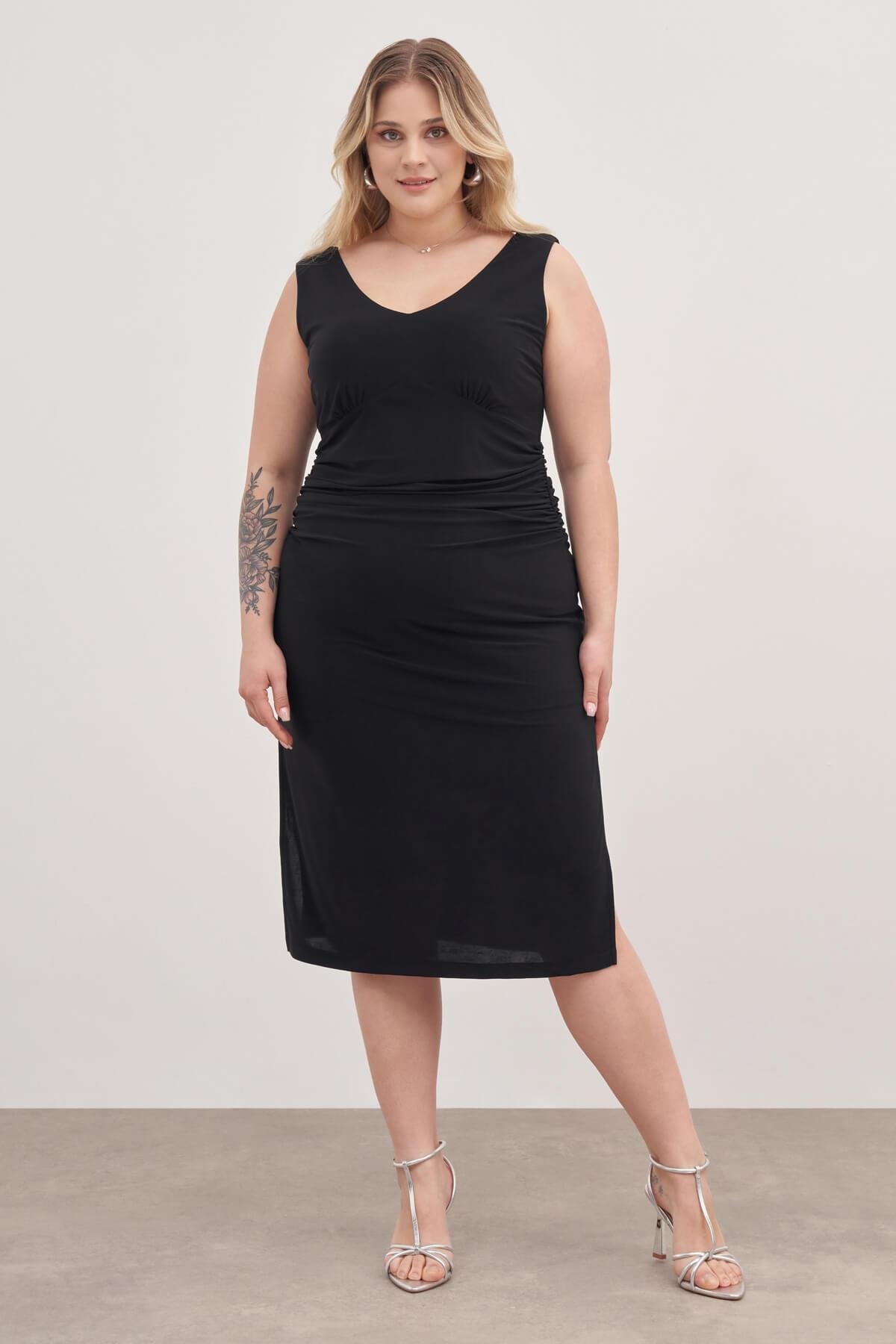 Drape Detaylı Midi Elbise