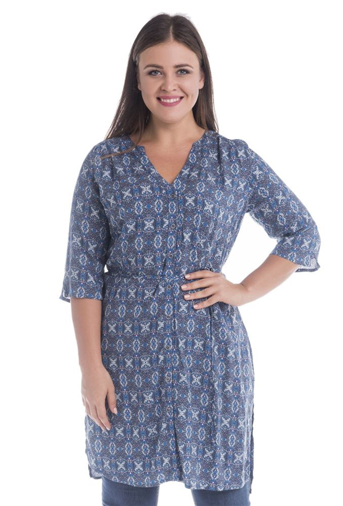 Düğmeli Beli Kuşaklı Tunik