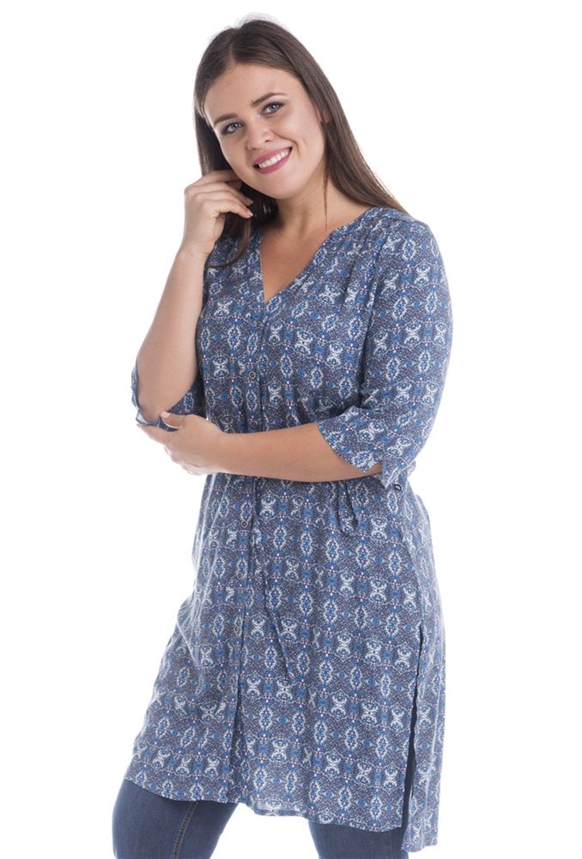 Düğmeli Beli Kuşaklı Tunik