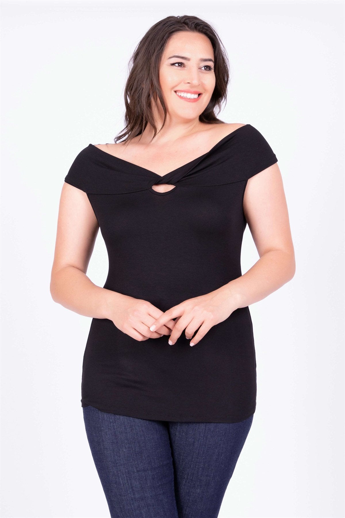 Düğümlü Karmen Yaka Tişört