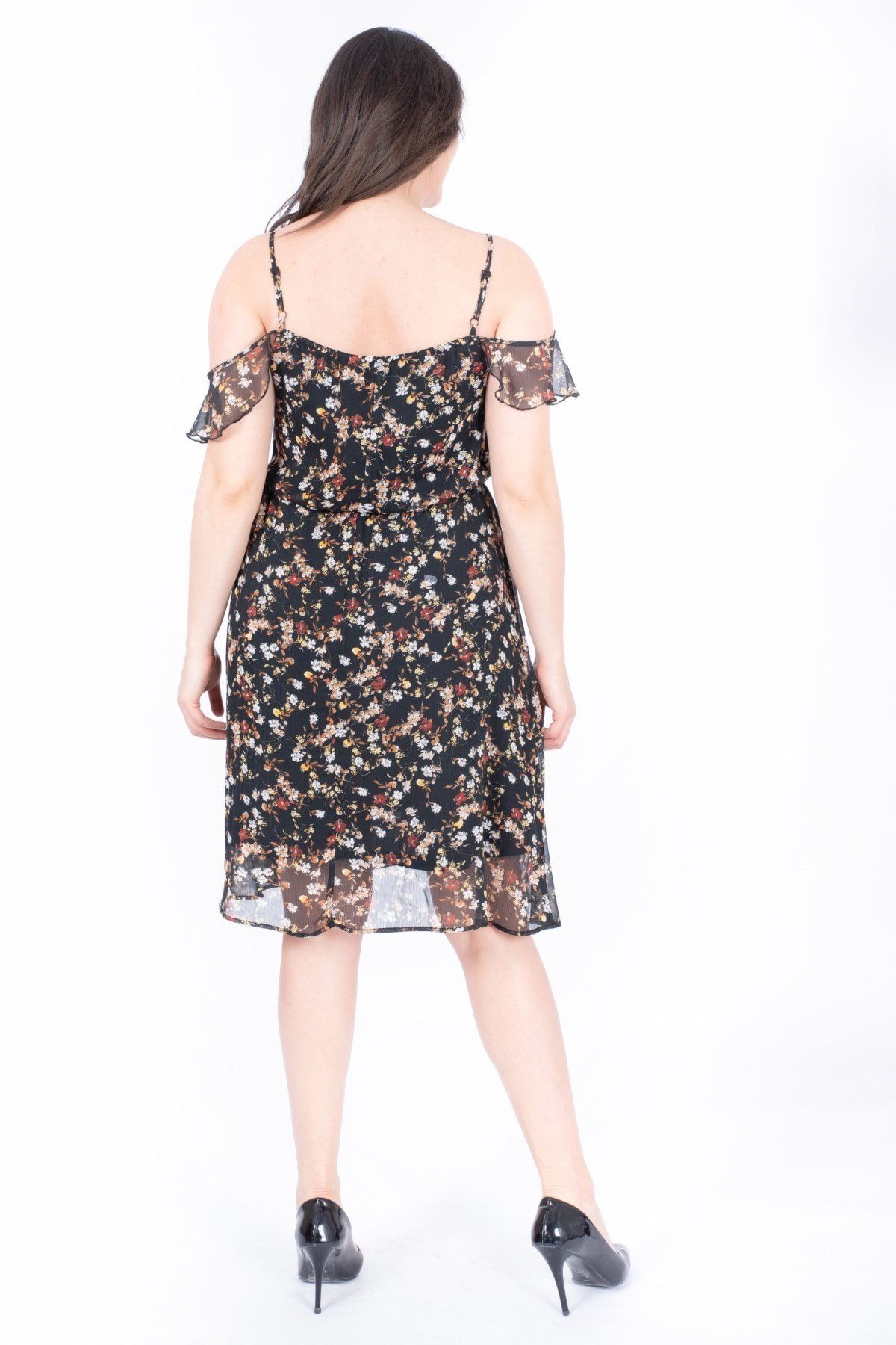 Düşük Kol Şifon Elbise