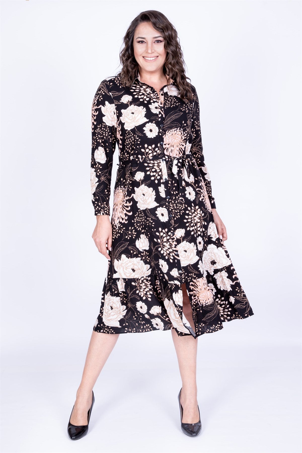 Eteği Fırfırlı Gömlek Elbise