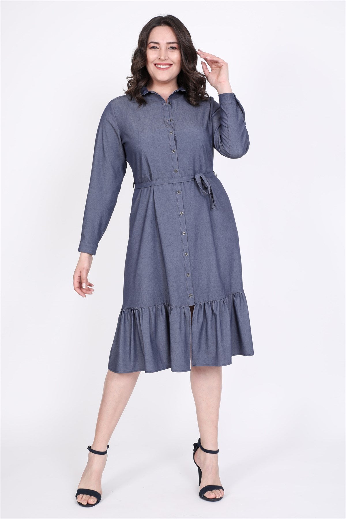 Eteği Fırfırlı Gömlek Elbise