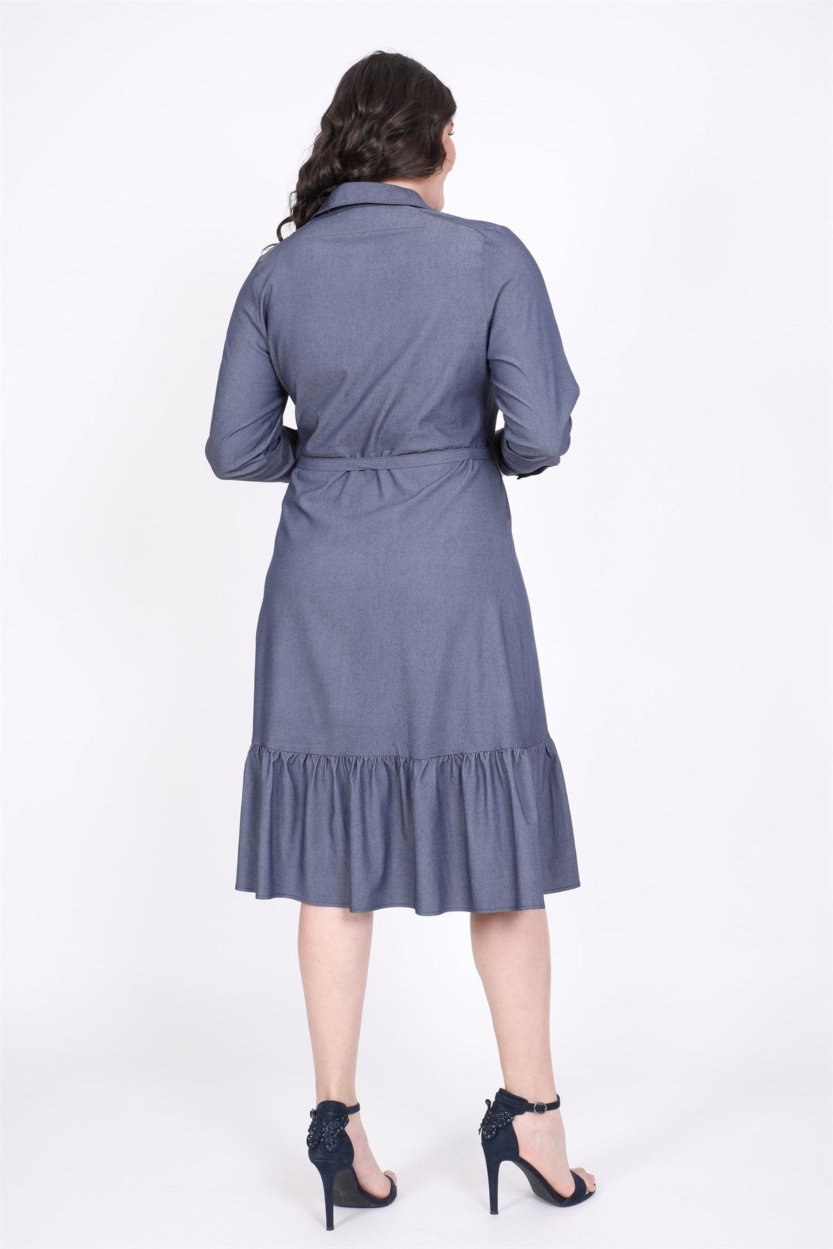 Eteği Fırfırlı Gömlek Elbise