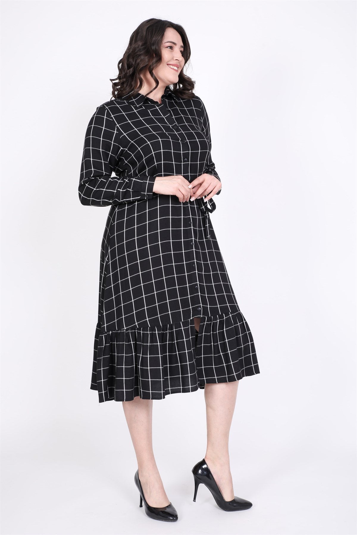 Eteği Fırfırlı Gömlek Elbise