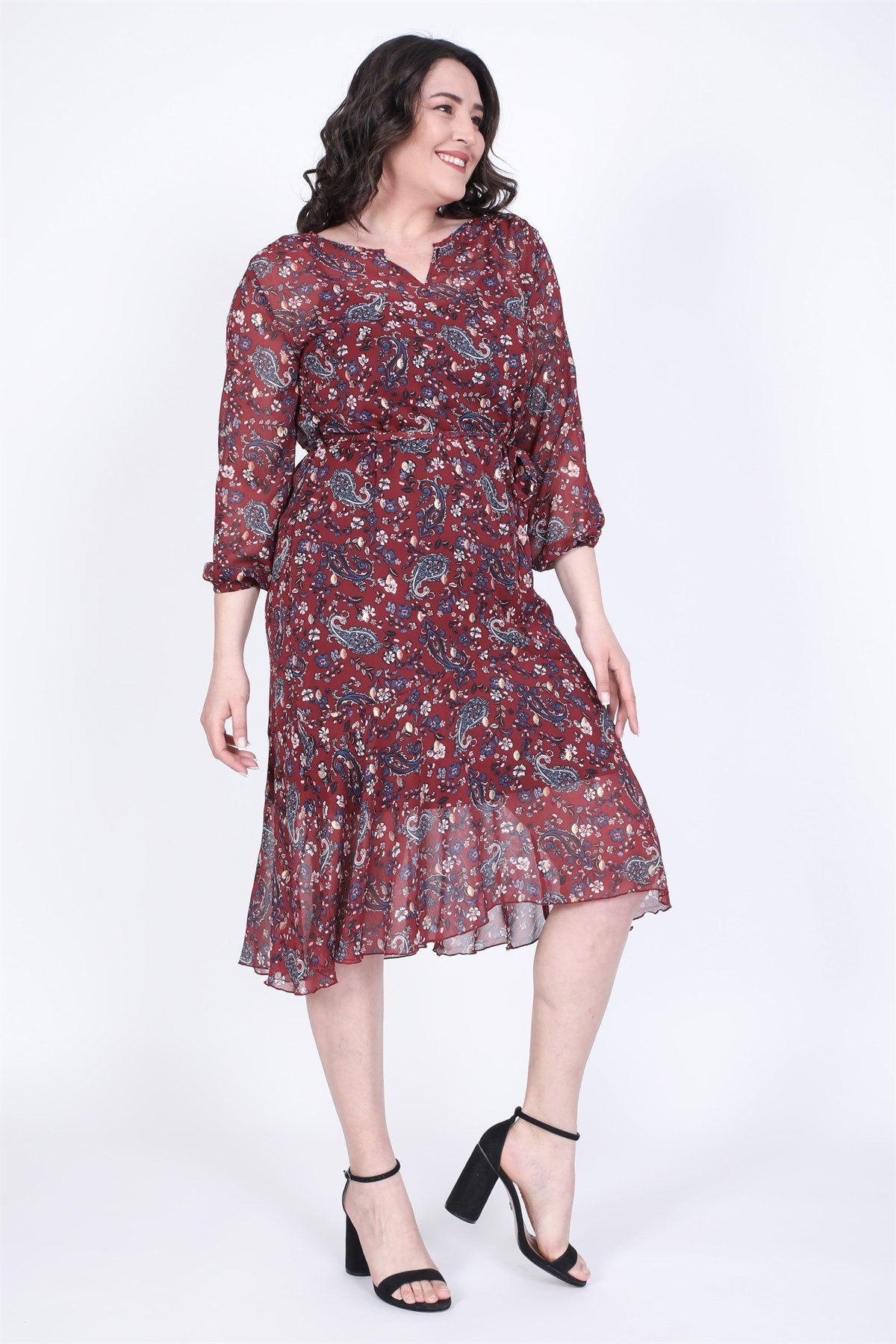 Eteği Volanlı Şifon Elbise