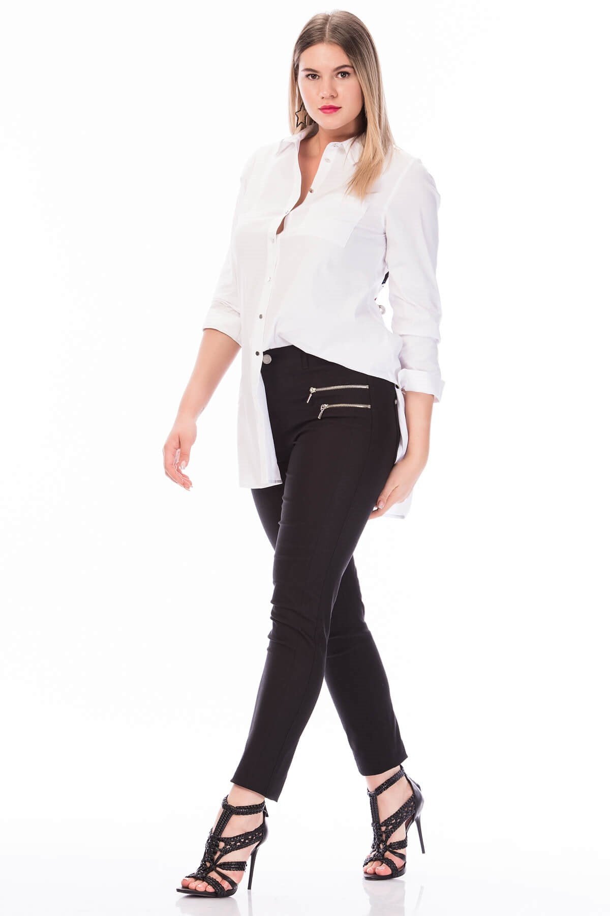 Fermuar Detaylı Strech Pantolon