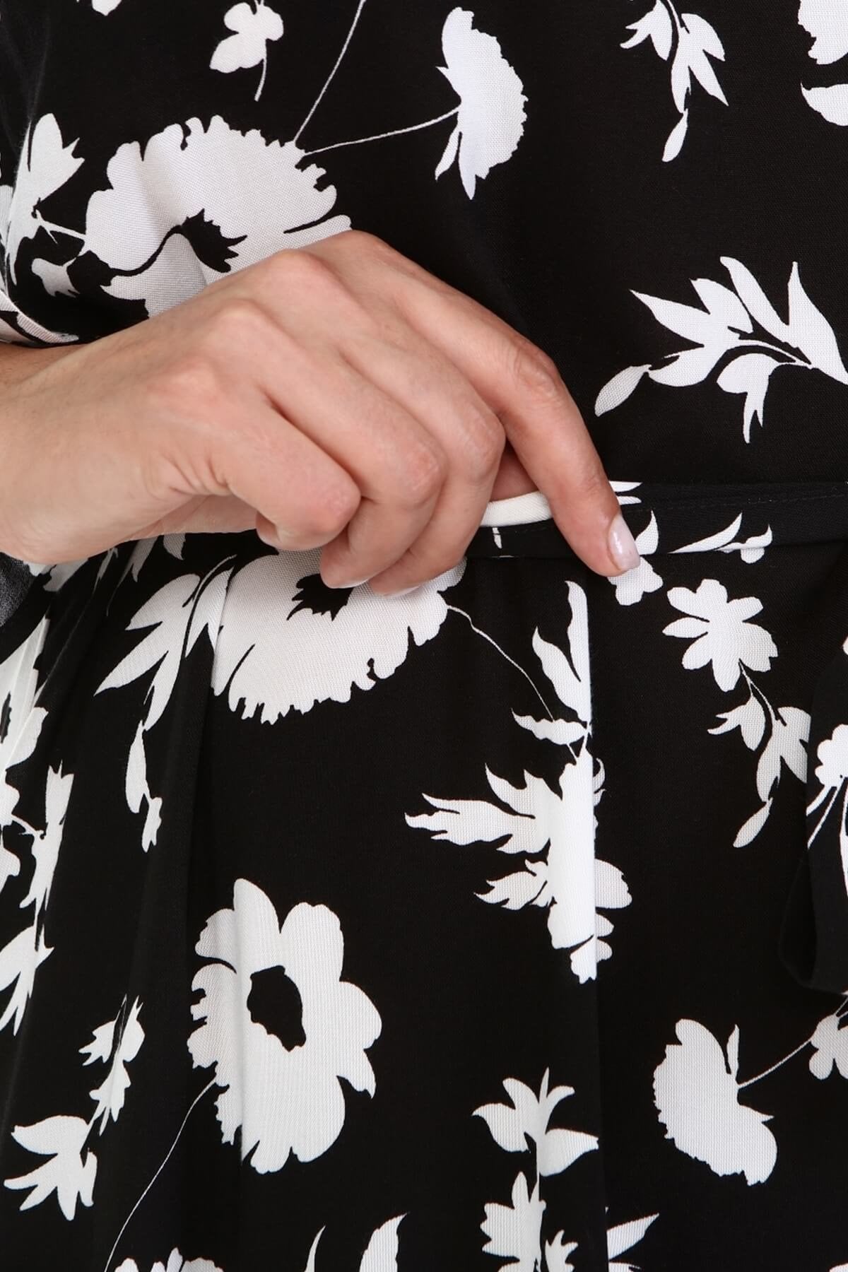 Fırfır Detaylı Kuşaklı Uzun Elbise