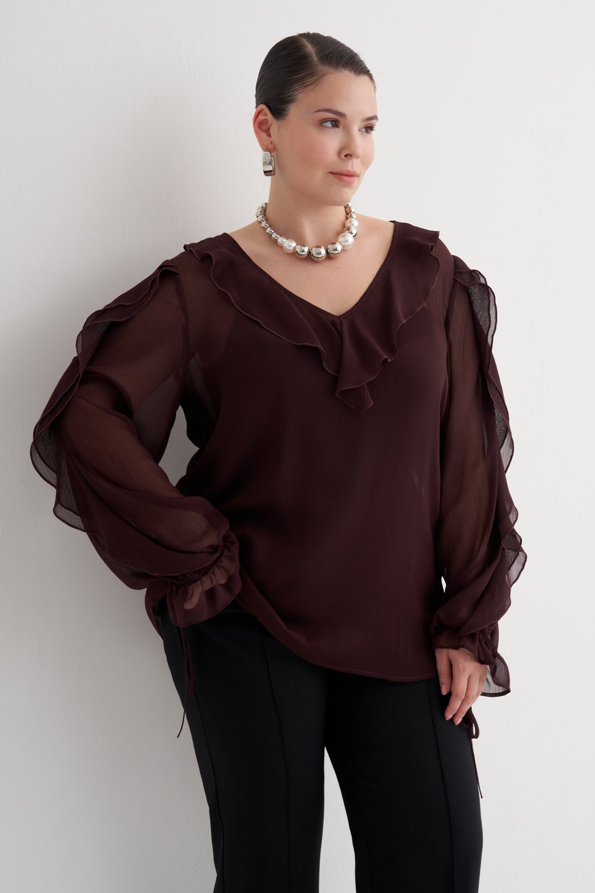 Fırfır Detaylı Şifon Bluz