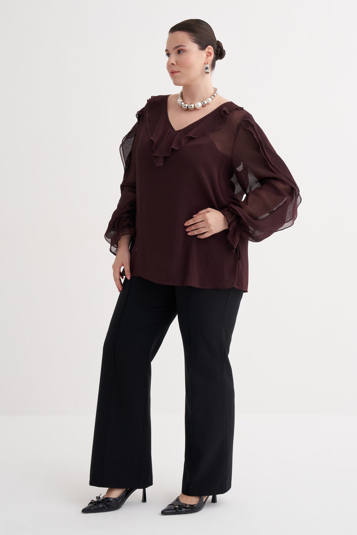 Fırfır Detaylı Şifon Bluz