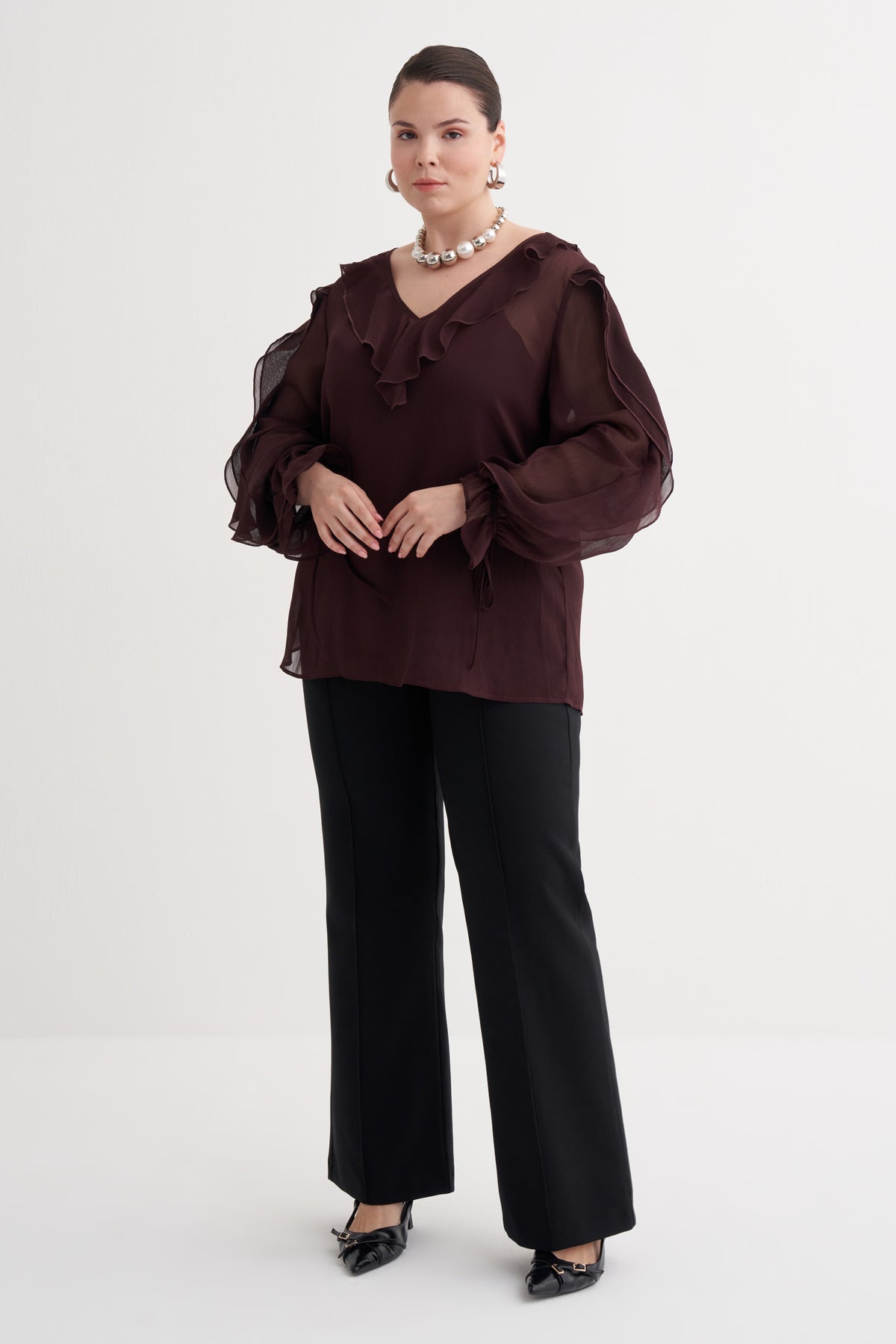 Fırfır Detaylı Şifon Bluz