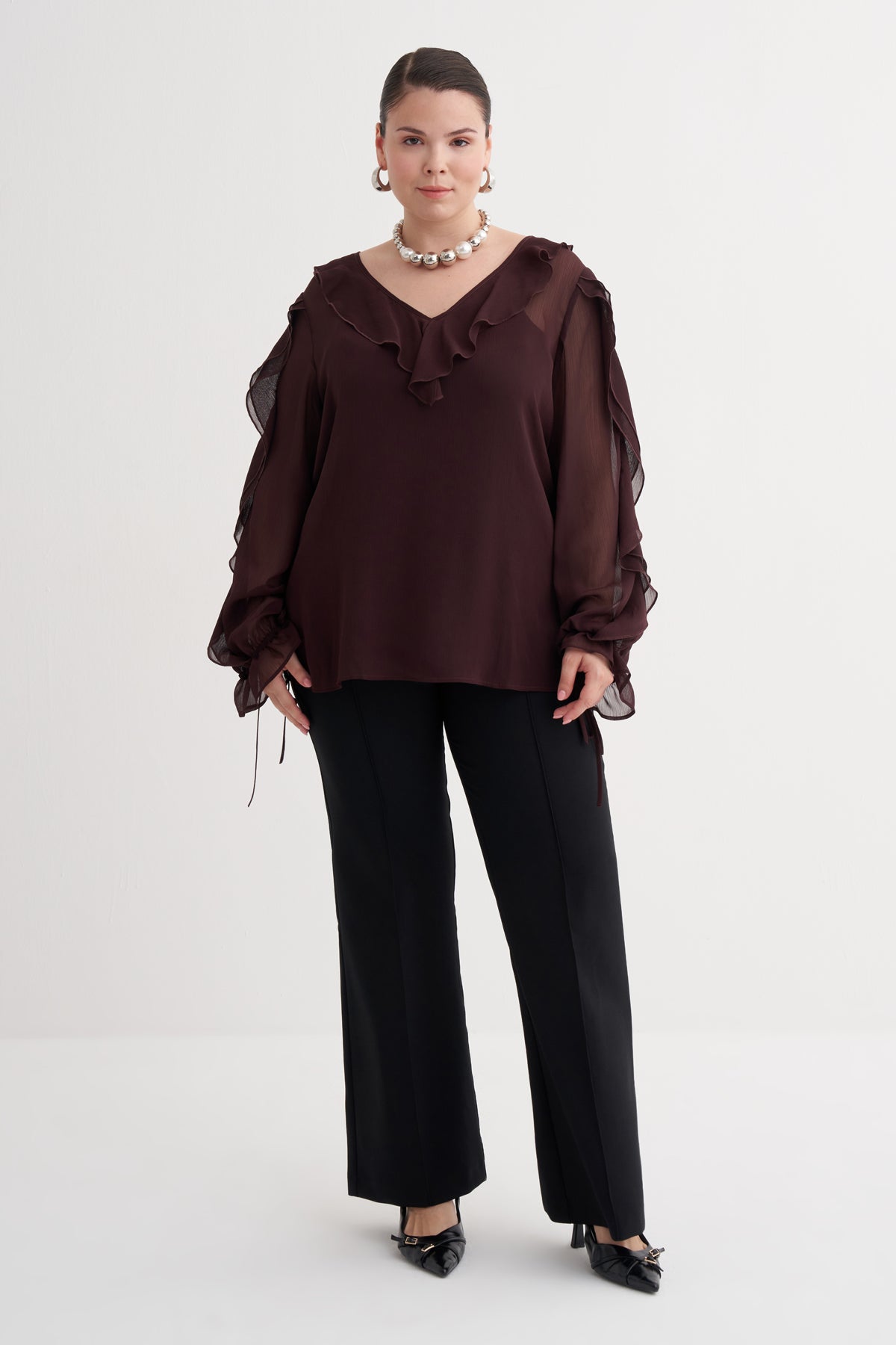 Fırfır Detaylı Şifon Bluz